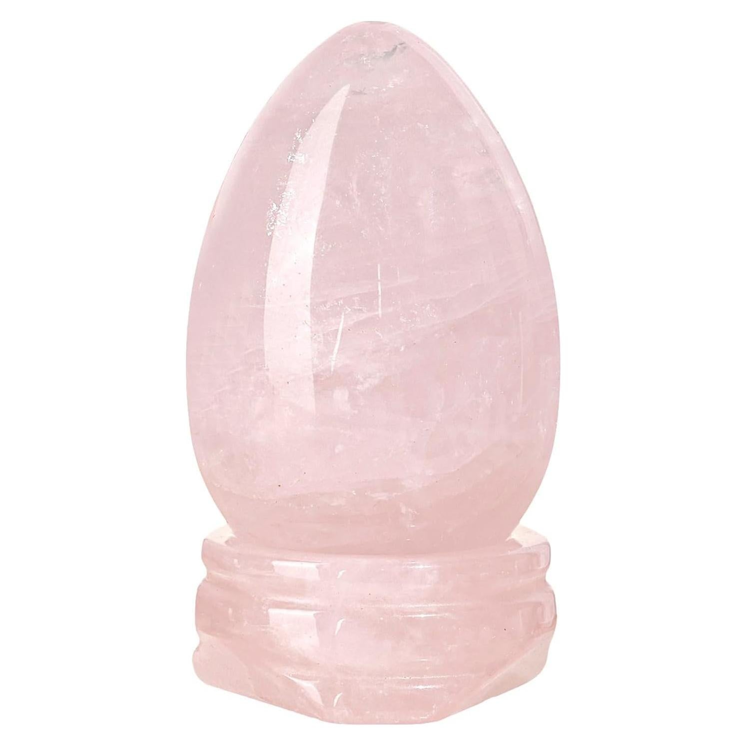 Huevo de Cuarzo Rosa Pulido con Soporte - 45mm Decorativo