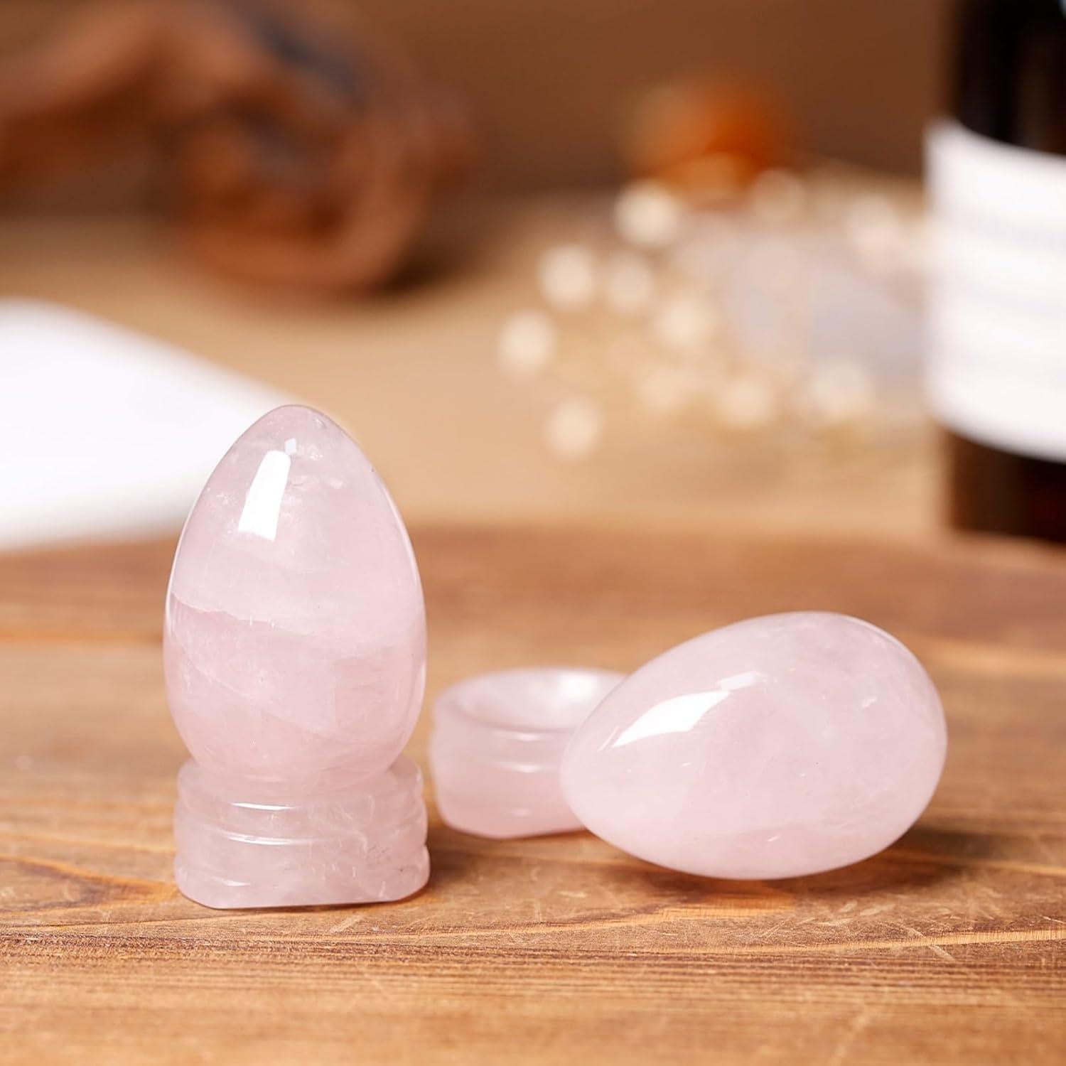 Huevo de Cuarzo Rosa Pulido con Soporte - 45mm Decorativo
