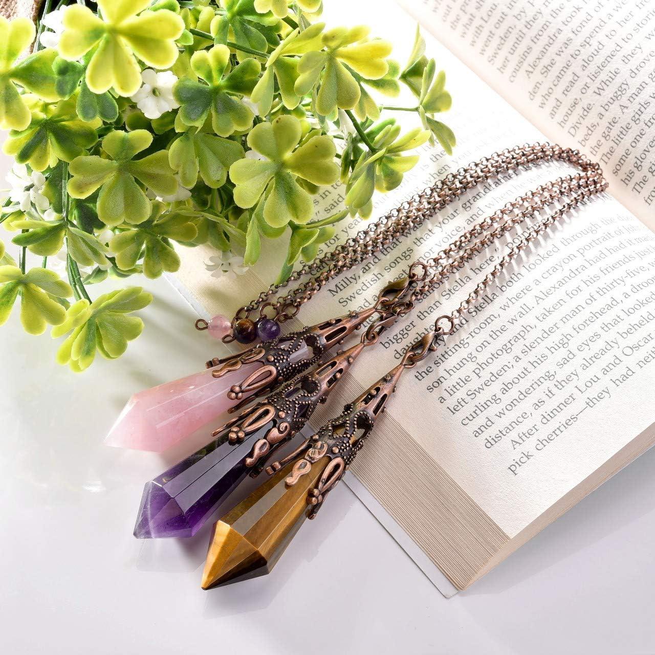 Péndulo de Cristal Natural JOVIVI Amatista Cuarzo Rosa 80mm