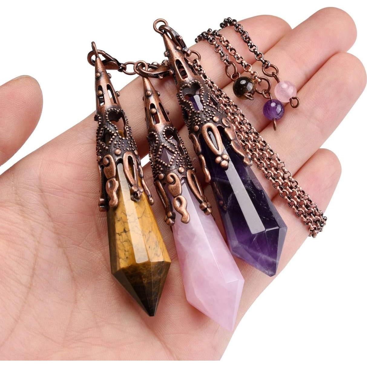 Péndulo de Cristal Natural JOVIVI Amatista Cuarzo Rosa 80mm