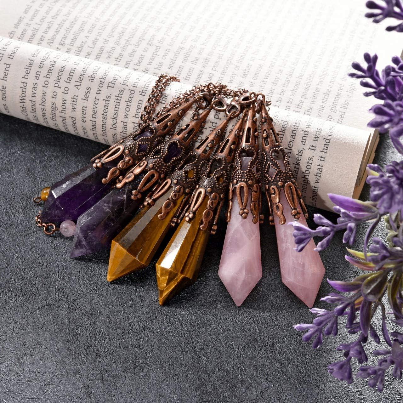 Péndulo de Cristal Natural JOVIVI Amatista Cuarzo Rosa 80mm