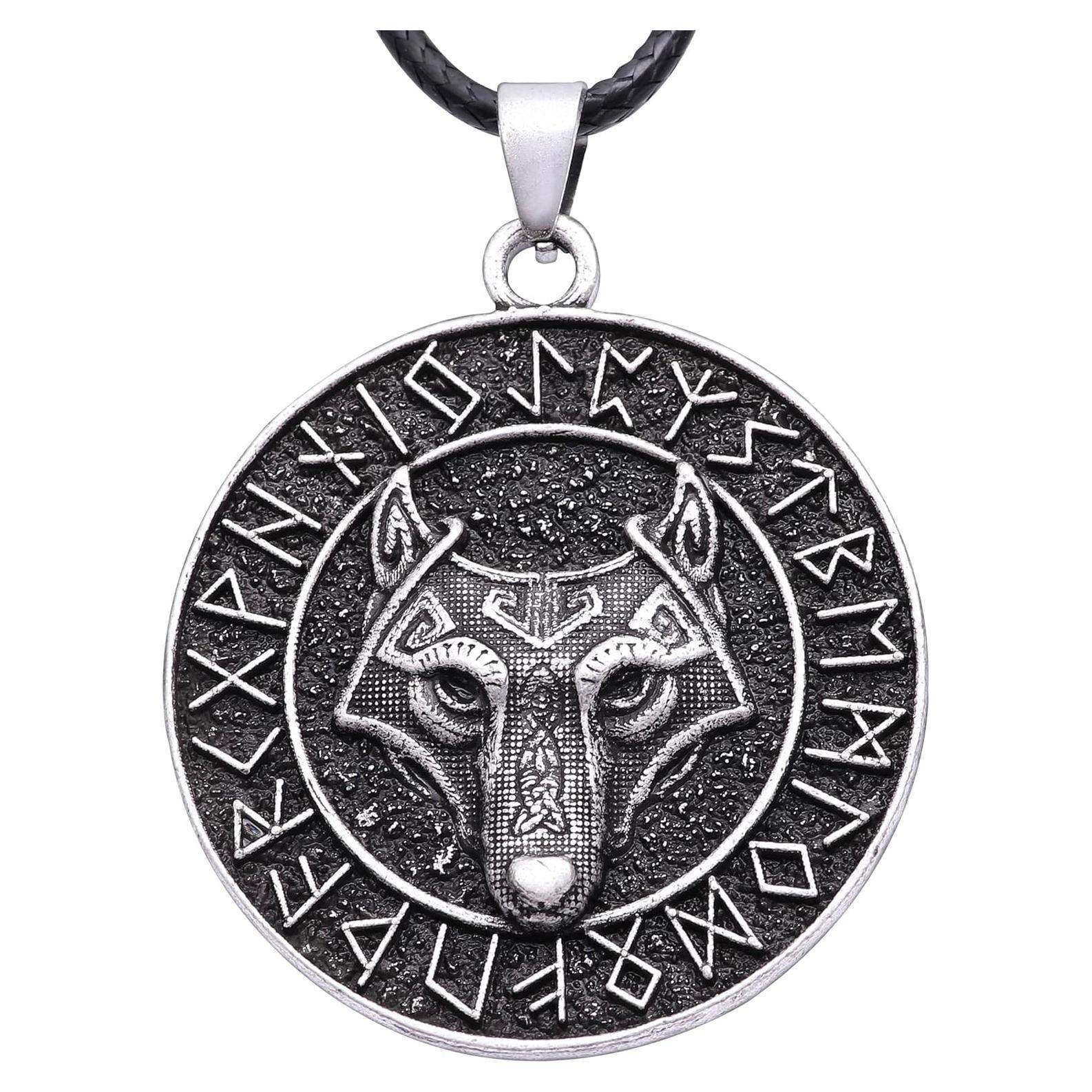 Collar de Lobo Vikingo HAQUIL con Medallón de Runas Antiguas