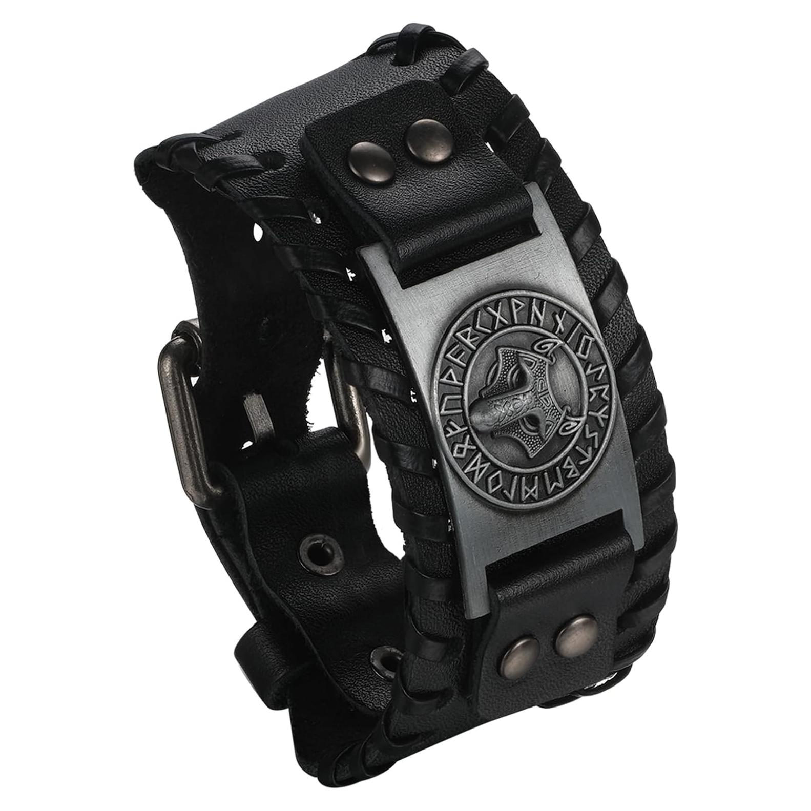 Pulsera de Cuero Ajustable Unisex Valknut Cupimatch Negra