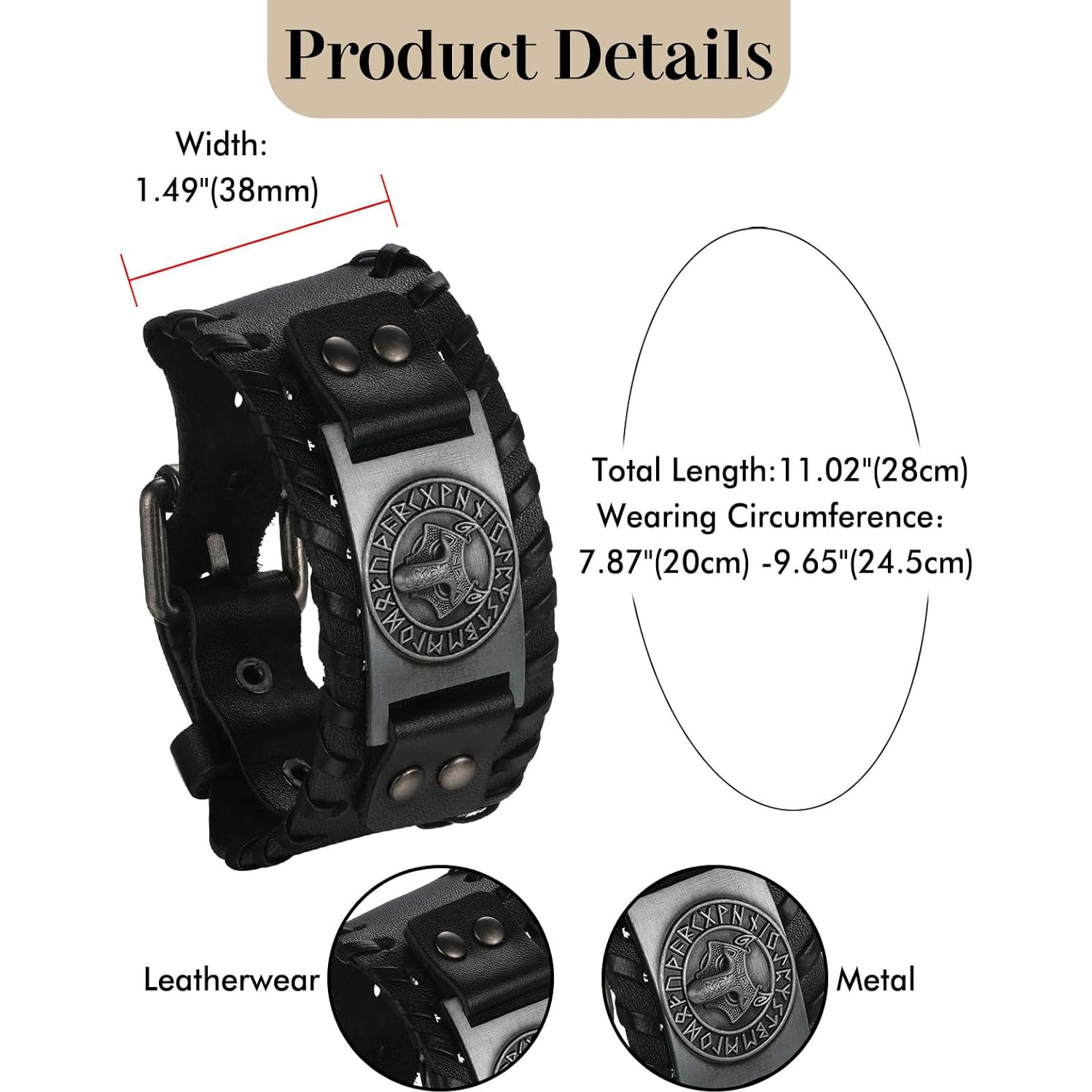 Pulsera de Cuero Ajustable Unisex Valknut Cupimatch Negra