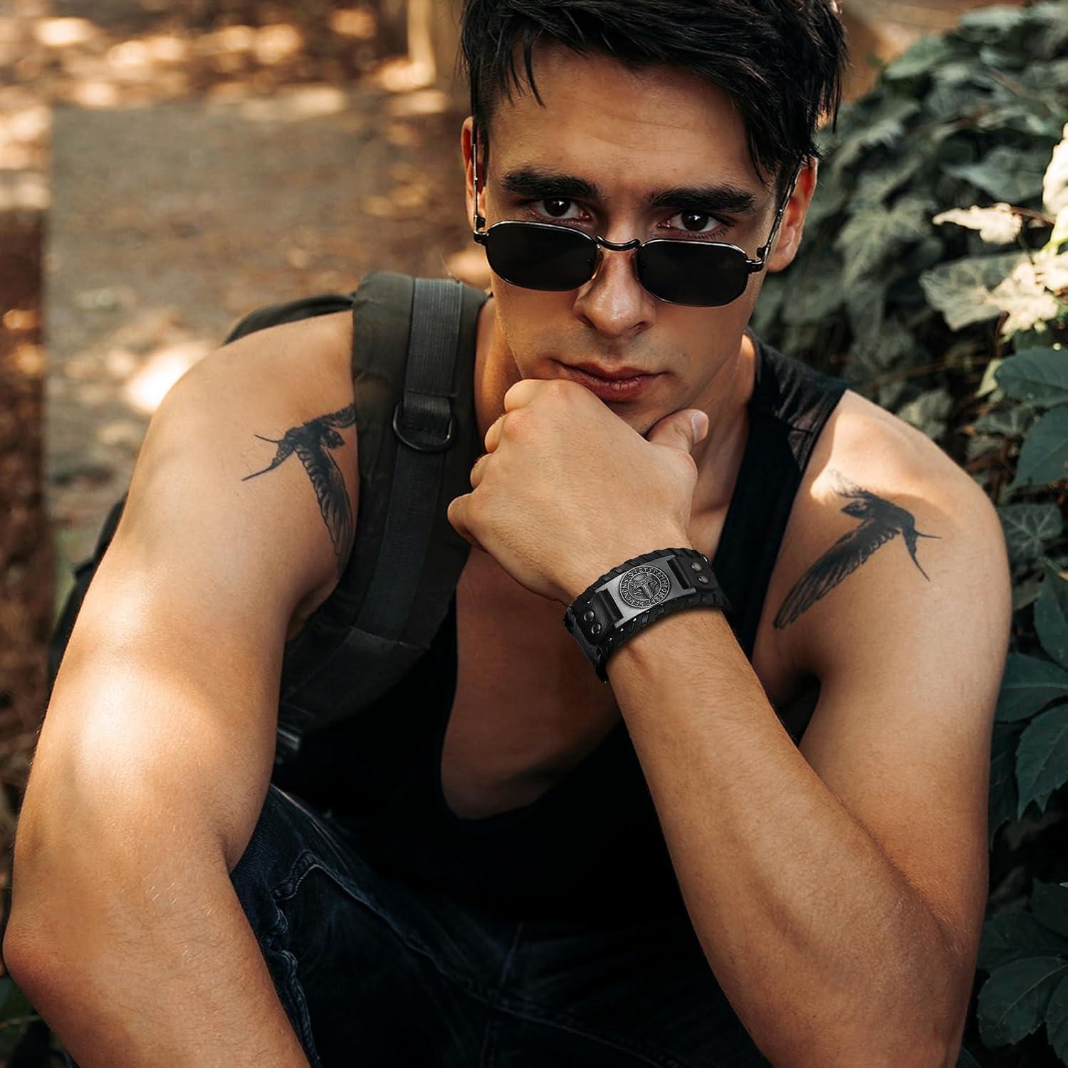 Pulsera de Cuero Ajustable Unisex Valknut Cupimatch Negra