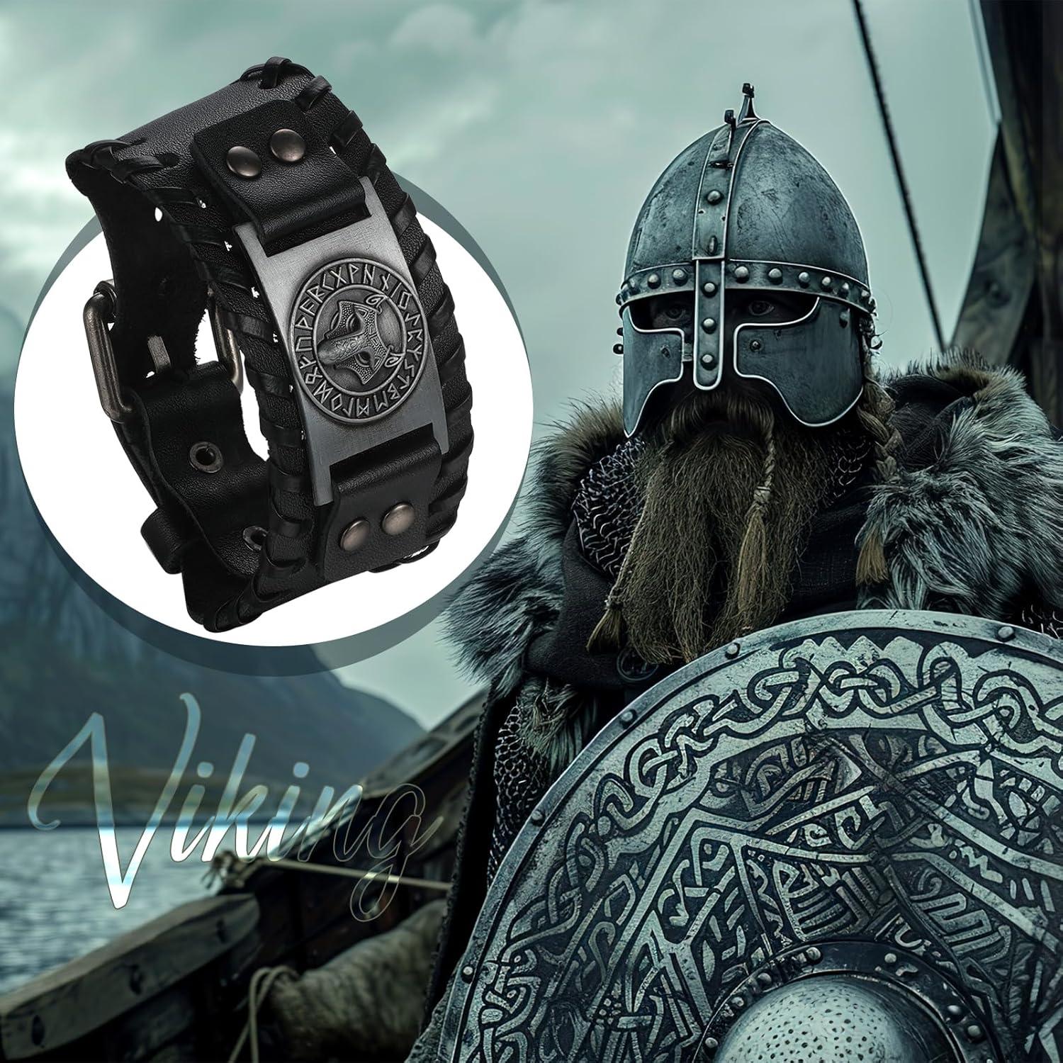 Pulsera de Cuero Ajustable Unisex Valknut Cupimatch Negra