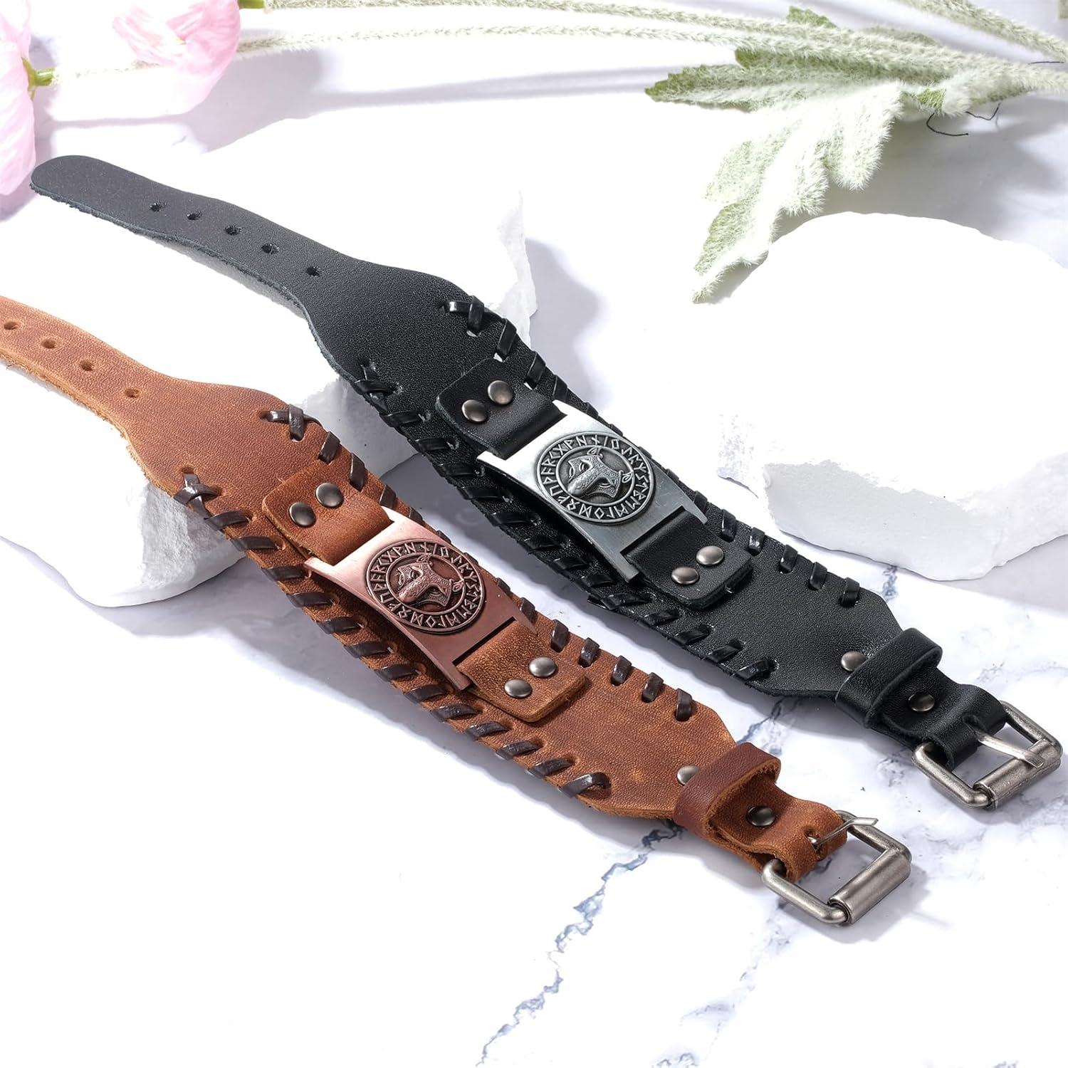 Pulsera de Cuero Ajustable Unisex Valknut Cupimatch Negra