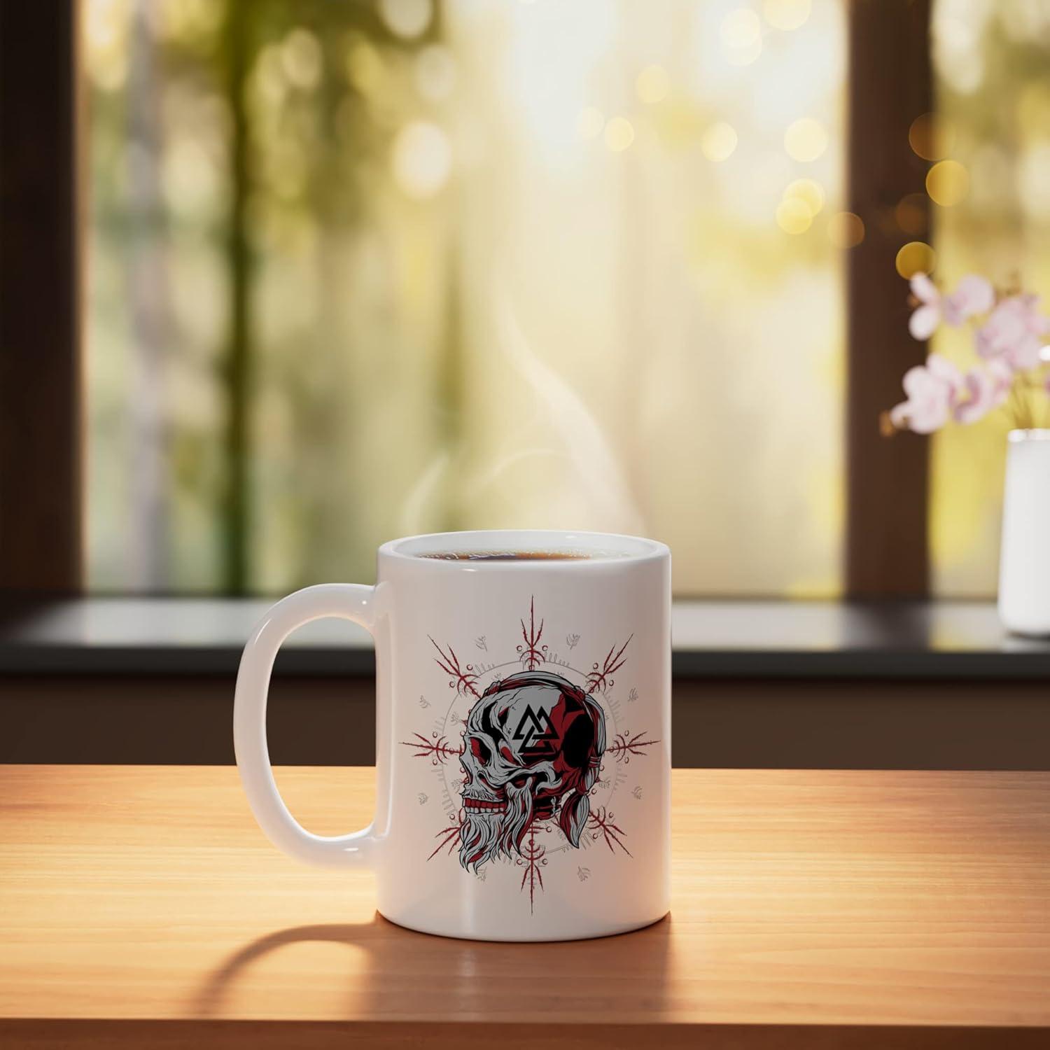 Taza de Cerámica Blanca 11 oz Pasos hacia Valhalla Vikingo