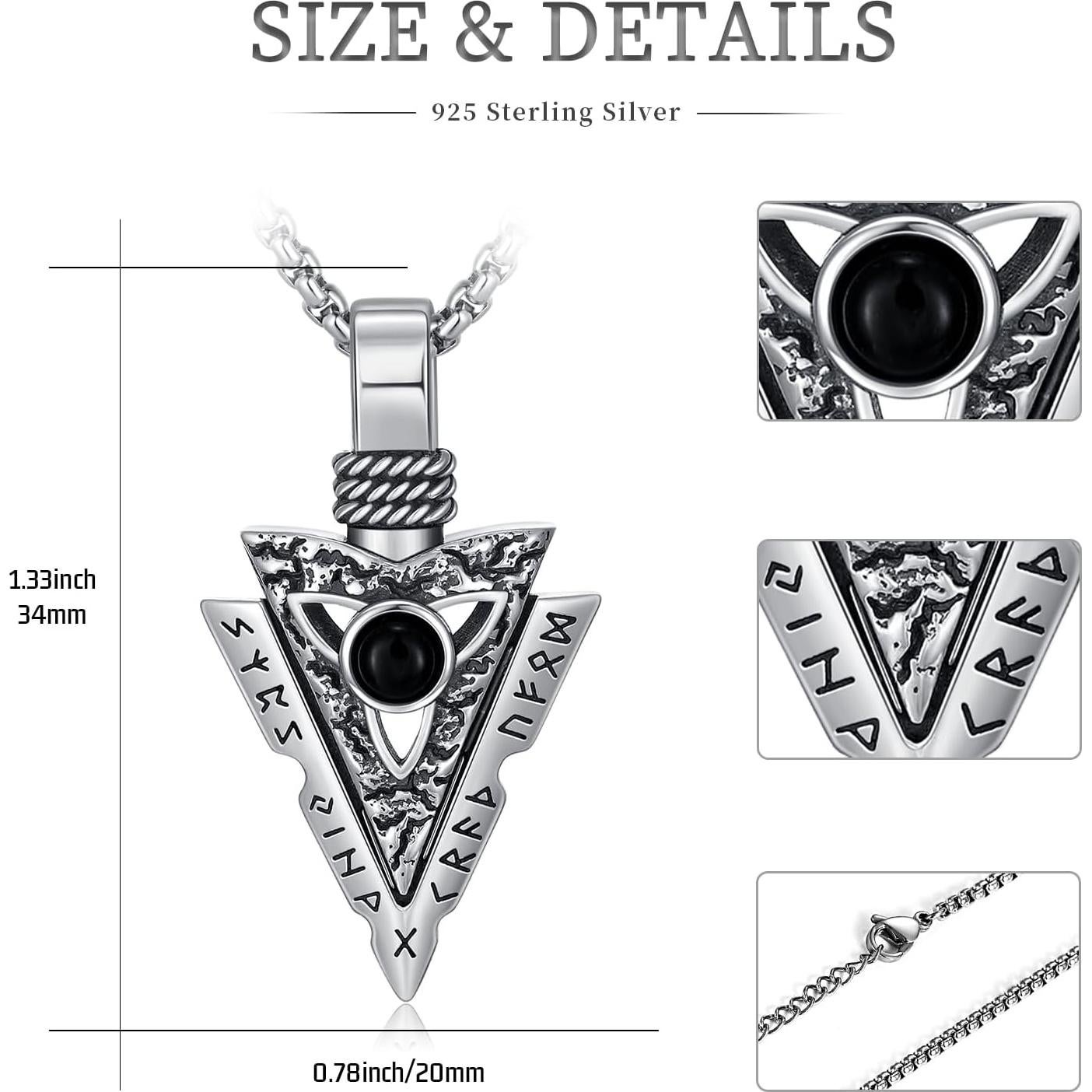 Collar Colgante Vikingo de Plata Esterlina 925 con Runas