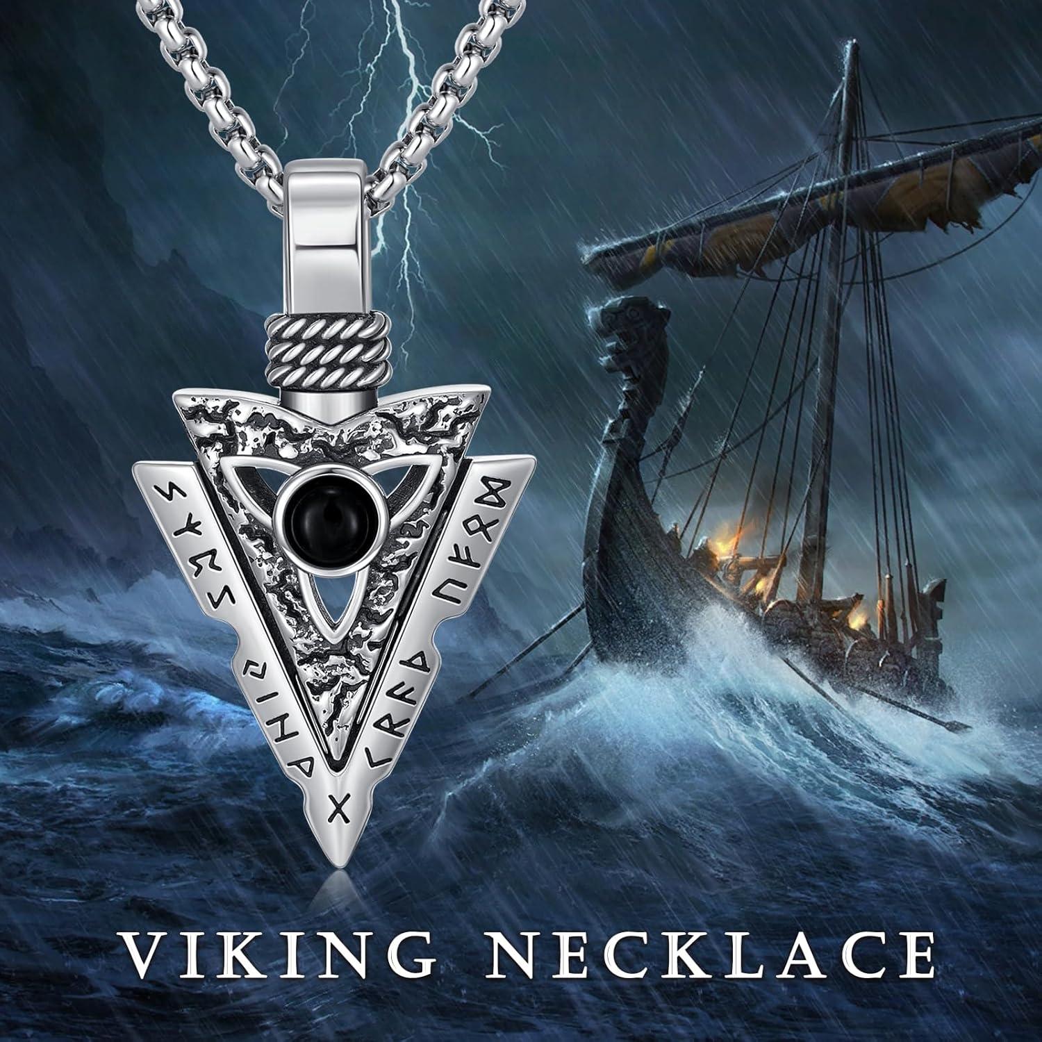 Collar Colgante Vikingo de Plata Esterlina 925 con Runas