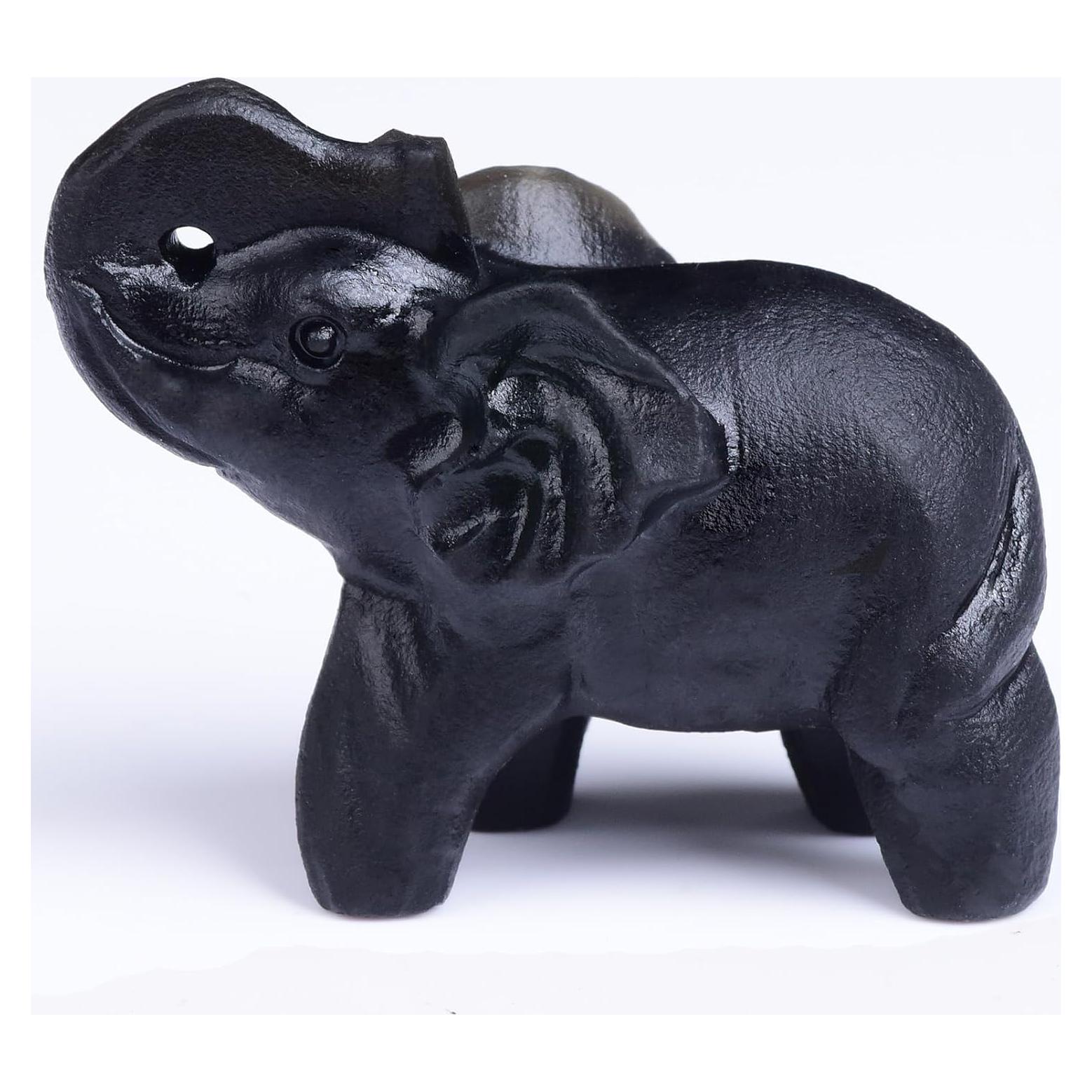 Estatuilla de Elefante de Cristal Obsidiana Negra 5.33 cm