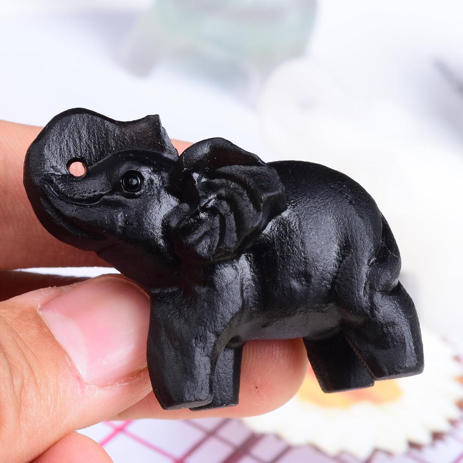 Estatuilla de Elefante de Cristal Obsidiana Negra 5.33 cm