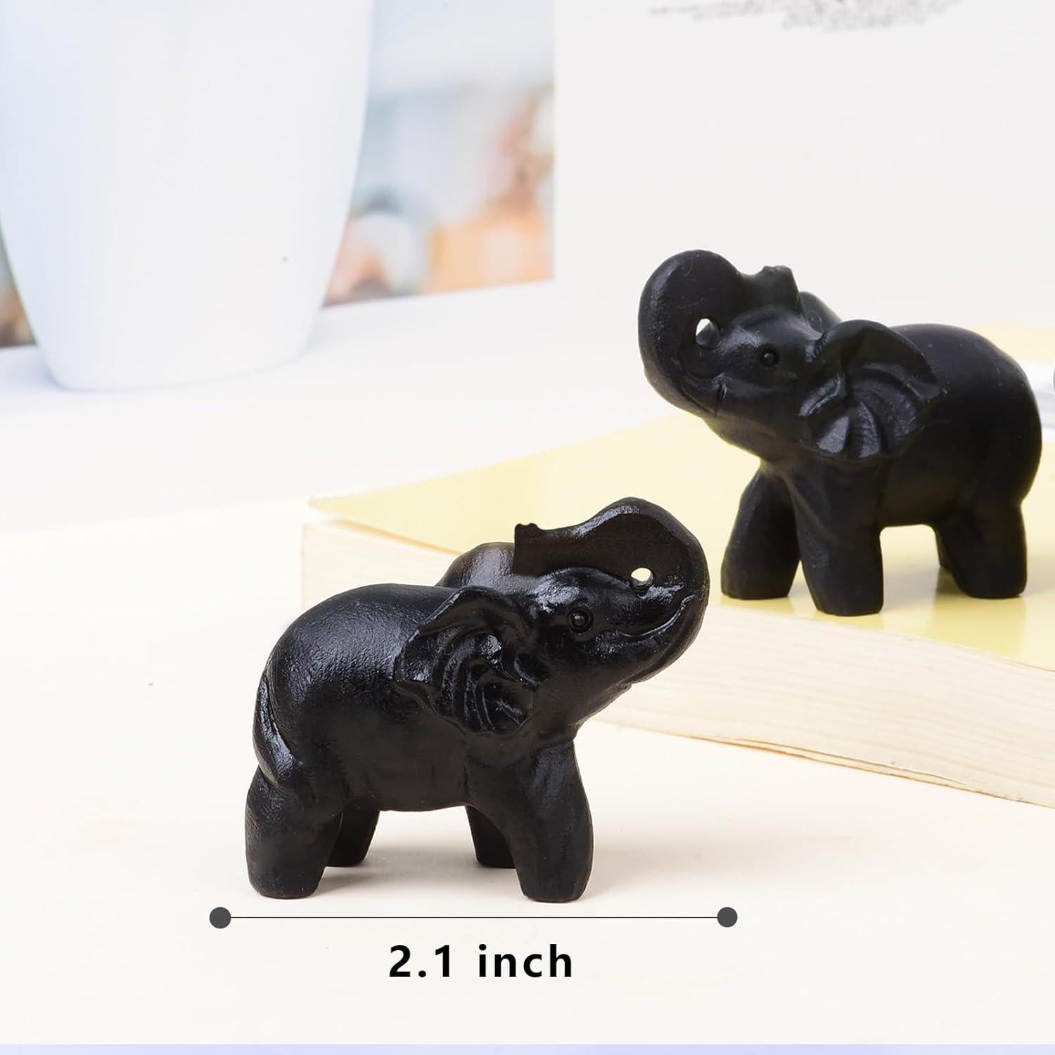 Estatuilla de Elefante de Cristal Obsidiana Negra 5.33 cm