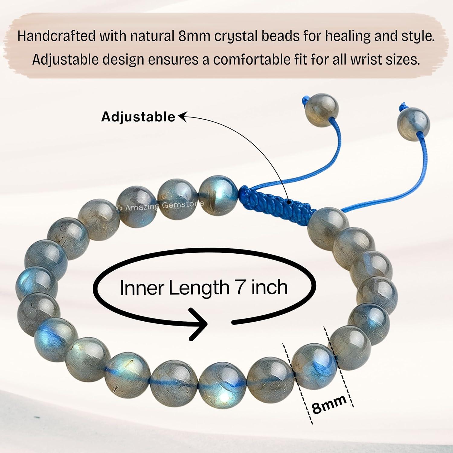 Pulsera de Cristal Labradorita Ajustable 8mm Unisex