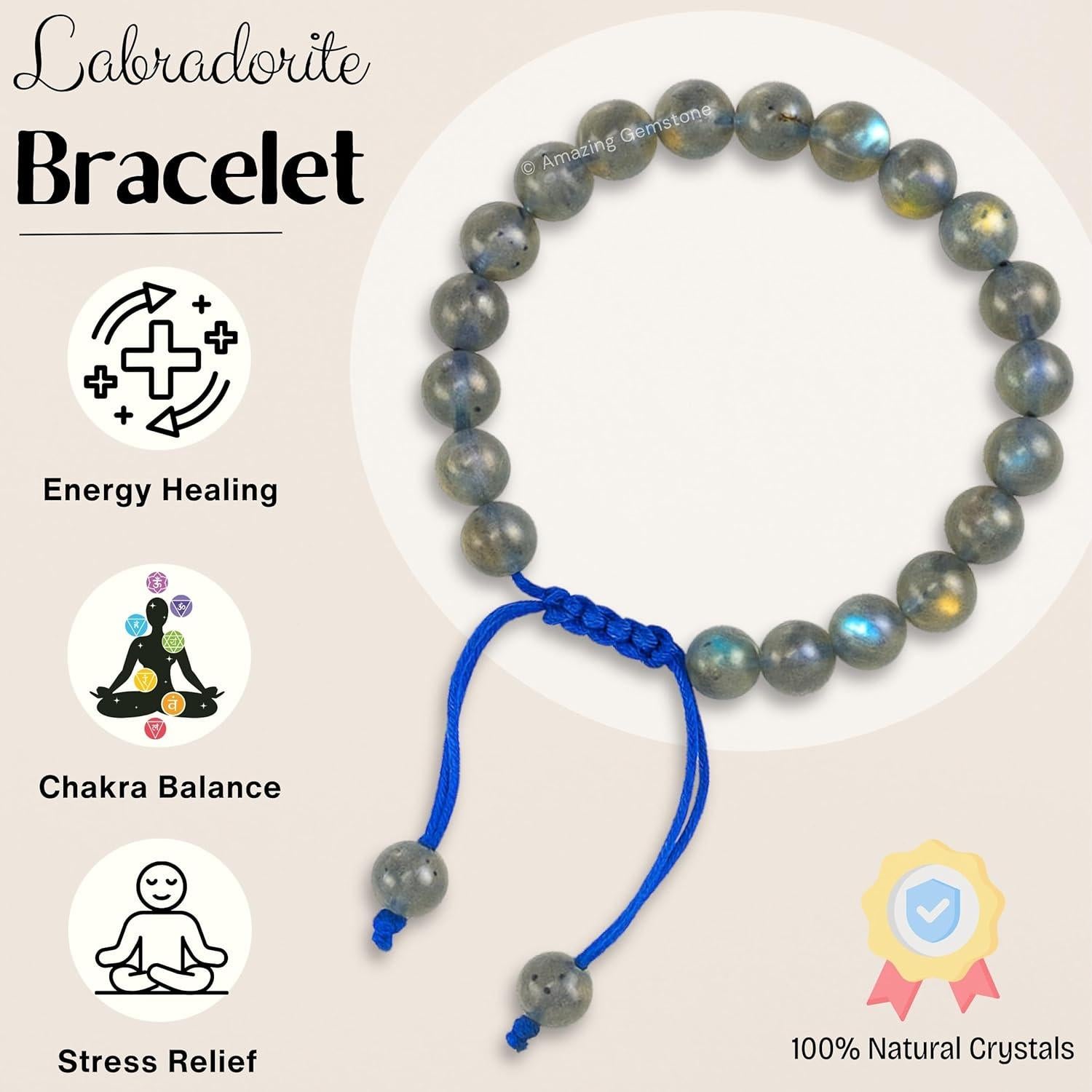 Pulsera de Cristal Labradorita Ajustable 8mm Unisex