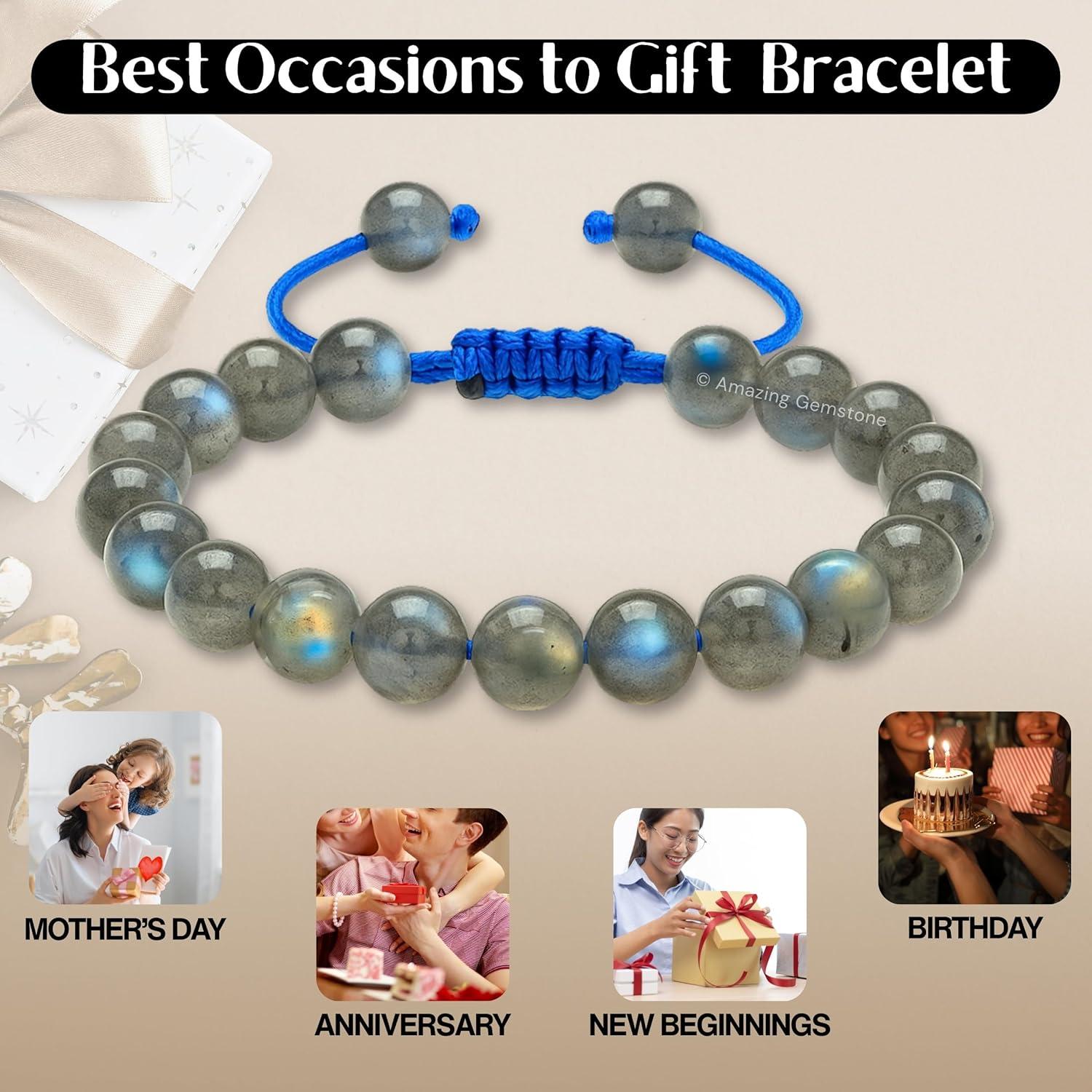 Pulsera de Cristal Labradorita Ajustable 8mm Unisex