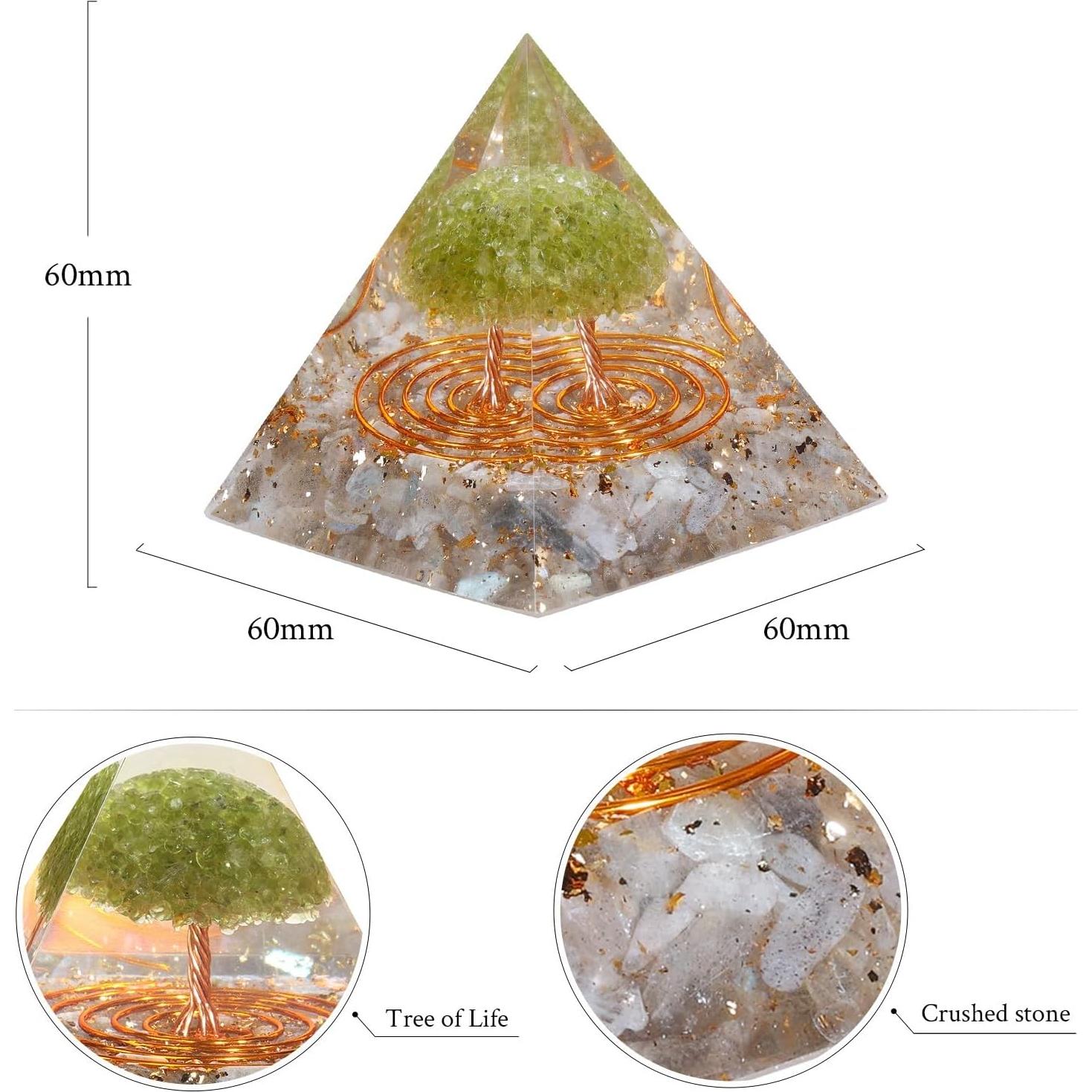 Pirámide de Cristal Orgone con Árbol de Vida de Peridoto 60mm