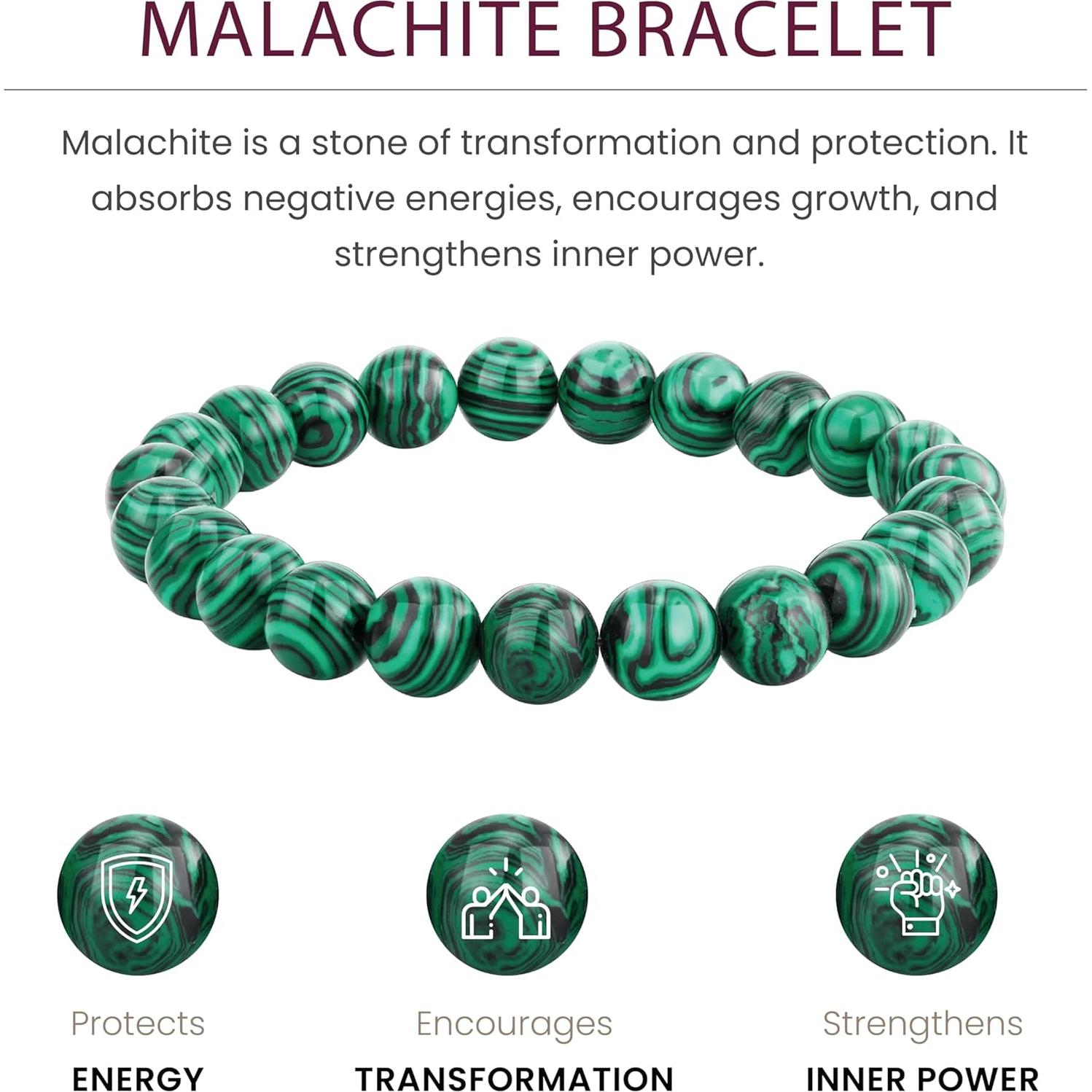 Pulsera de Malachita Natural 8mm Ajustable para Protección