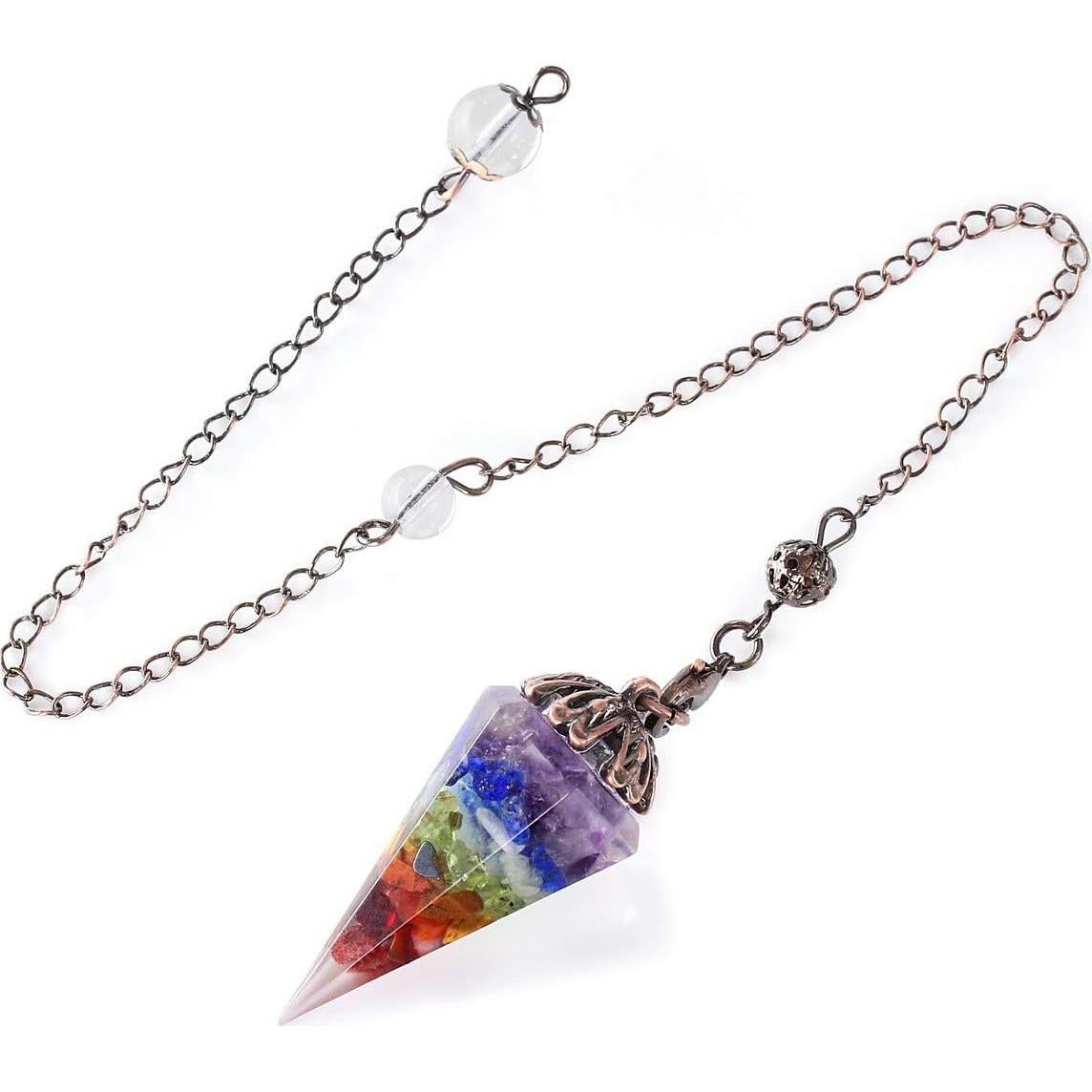 Péndulo de Cristal 7 Chakras MANIFO para Radiestesia y Sanación