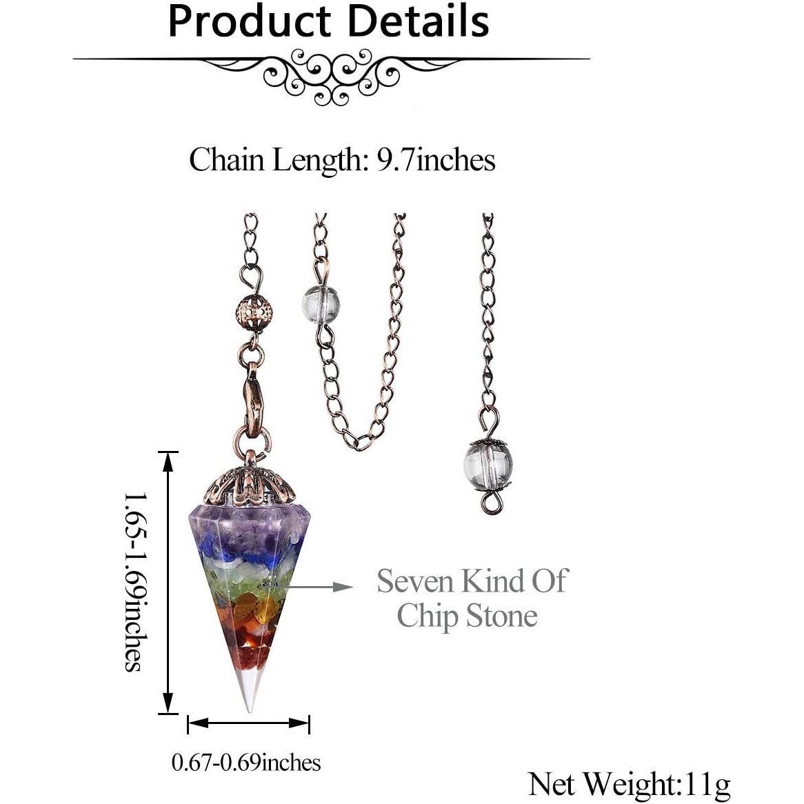 Péndulo de Cristal 7 Chakras MANIFO para Radiestesia y Sanación