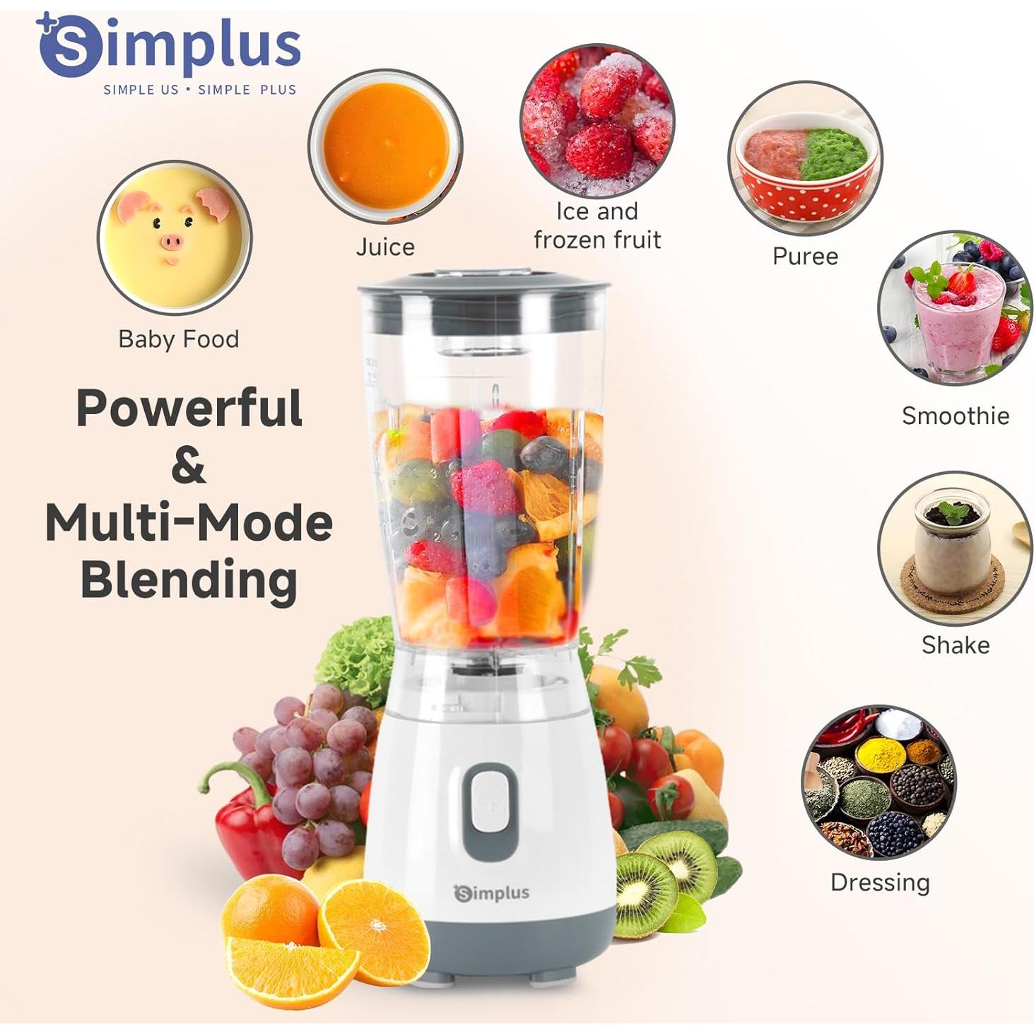 Licuadora Personal SIMPLUS 0.6L Blanca para Batidos y Smoothies