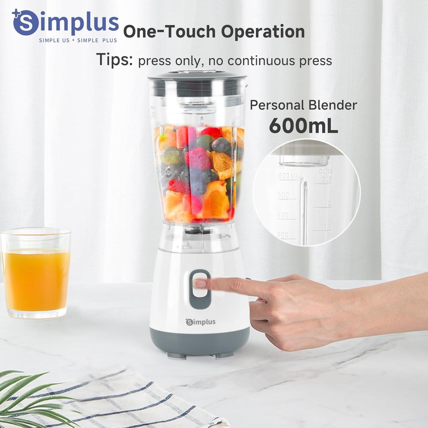 Licuadora Personal SIMPLUS 0.6L Blanca para Batidos y Smoothies