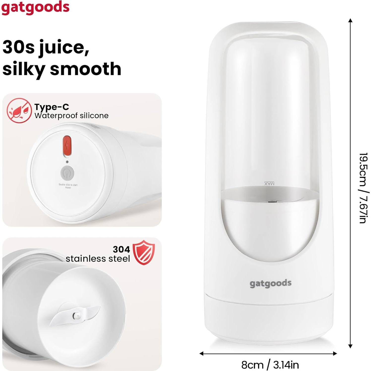 Batidora Personal GATGOODS 300ml Recargable USB-C 45W