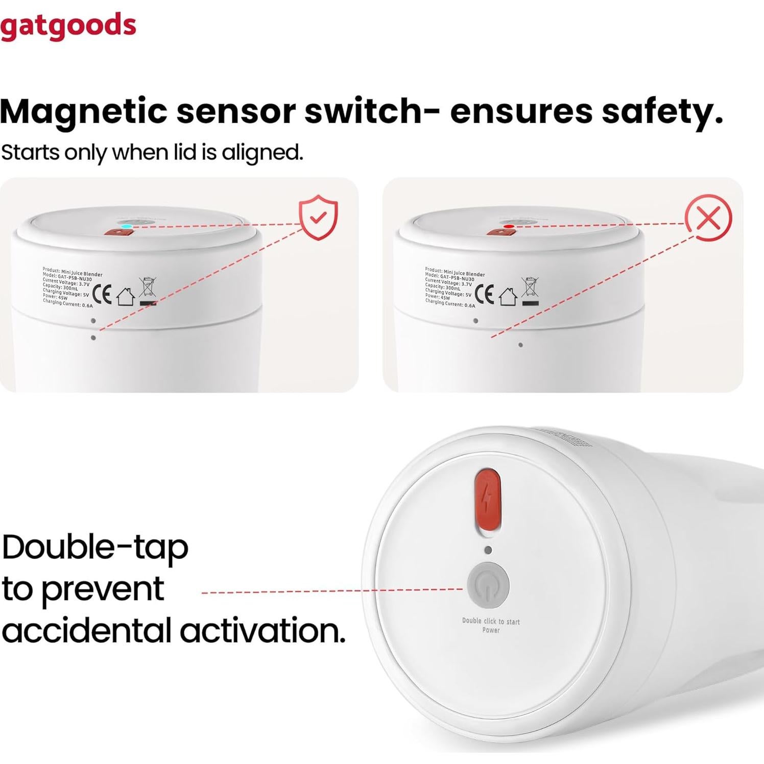 Batidora Personal GATGOODS 300ml Recargable USB-C 45W