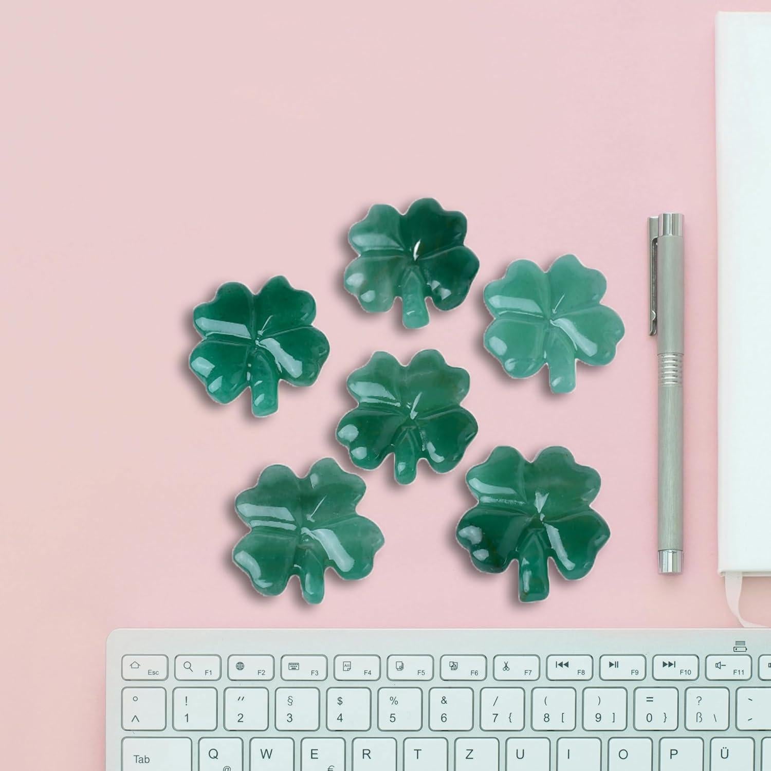 Adorno de Cristal Aventurina Verde Trébol de Cuatro Hojas