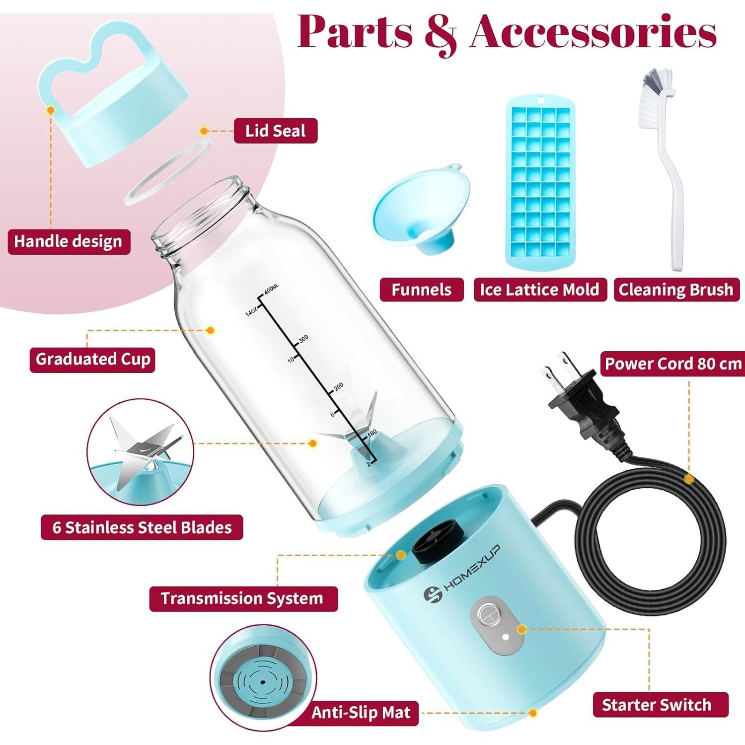 Licuadora Personal HOMEXUP 500ml 175W Compacta Azul