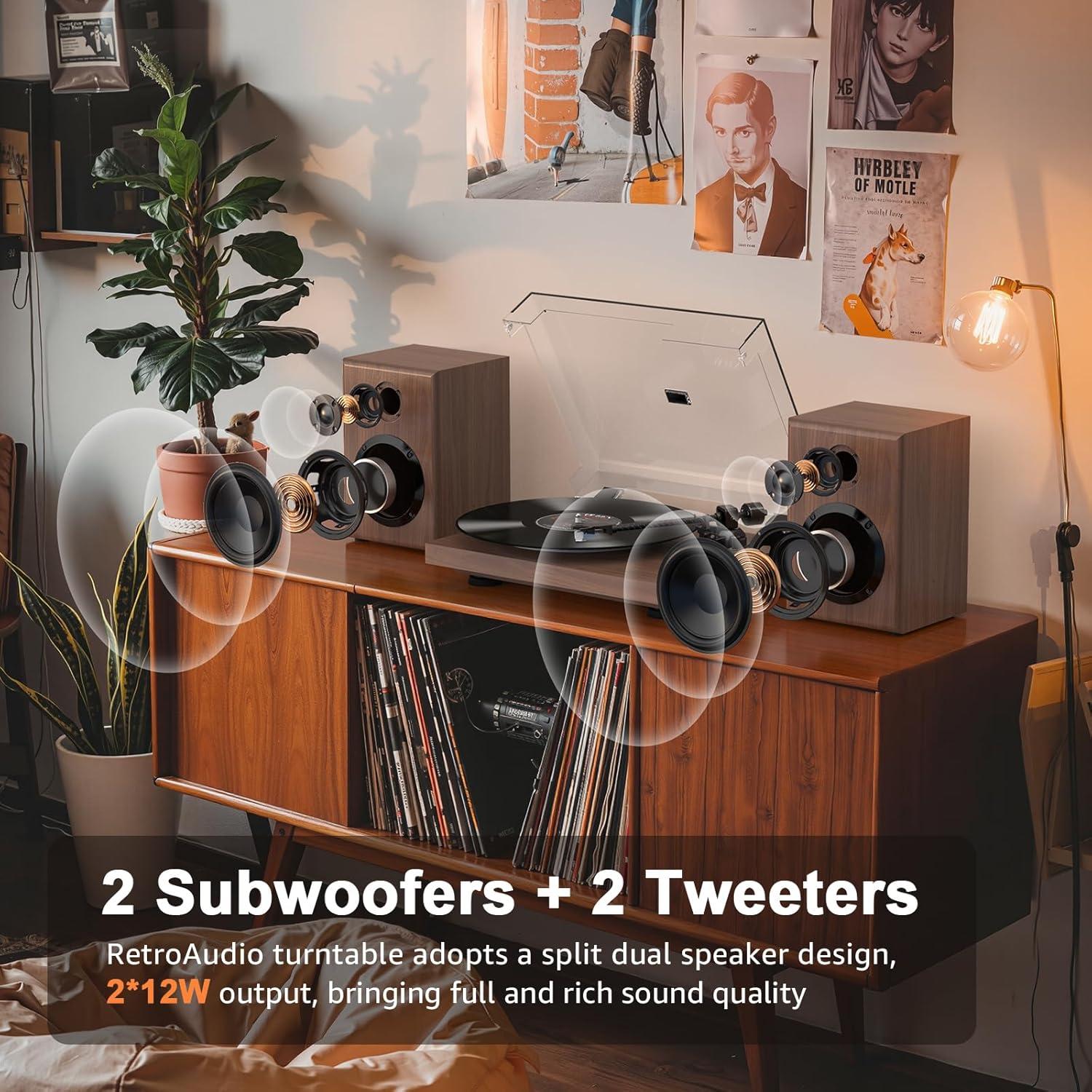 Reproductor de Vinilo RetroAudio JM-109 con Altavoces 24W Bluetooth