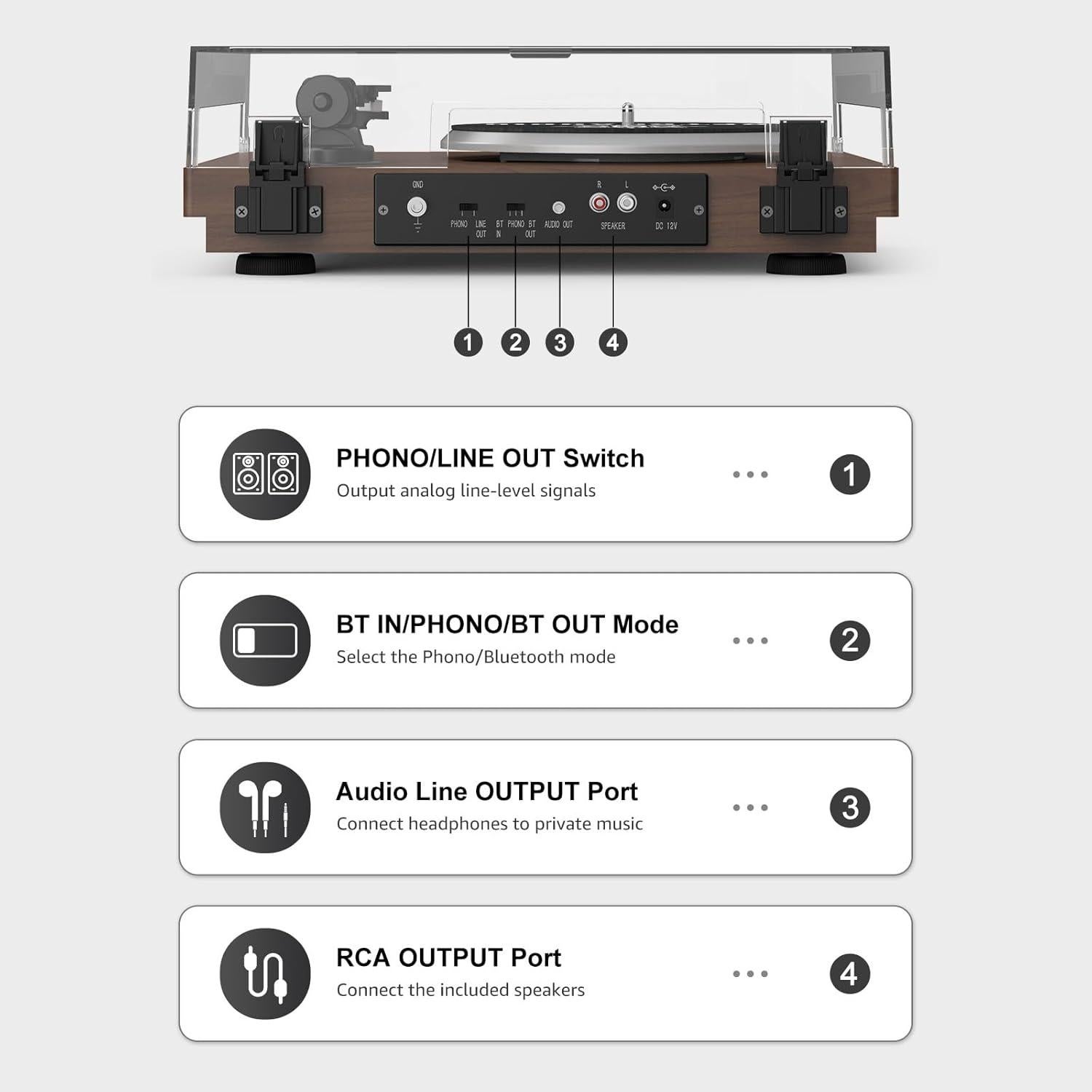 Reproductor de Vinilo RetroAudio JM-109 con Altavoces 24W Bluetooth