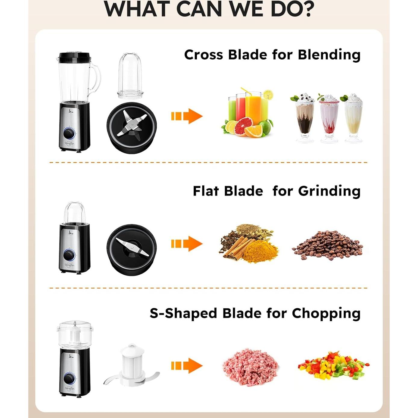 Licuadora 5 en 1 Sangcon 350W con 2 Velocidades y Accesorios