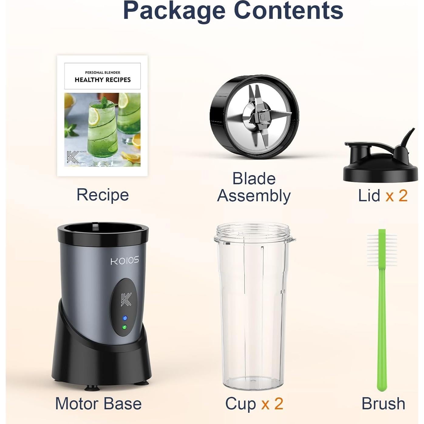 Licuadora Personal KOIOS 900W 2 Tazas 22oz Sin BPA