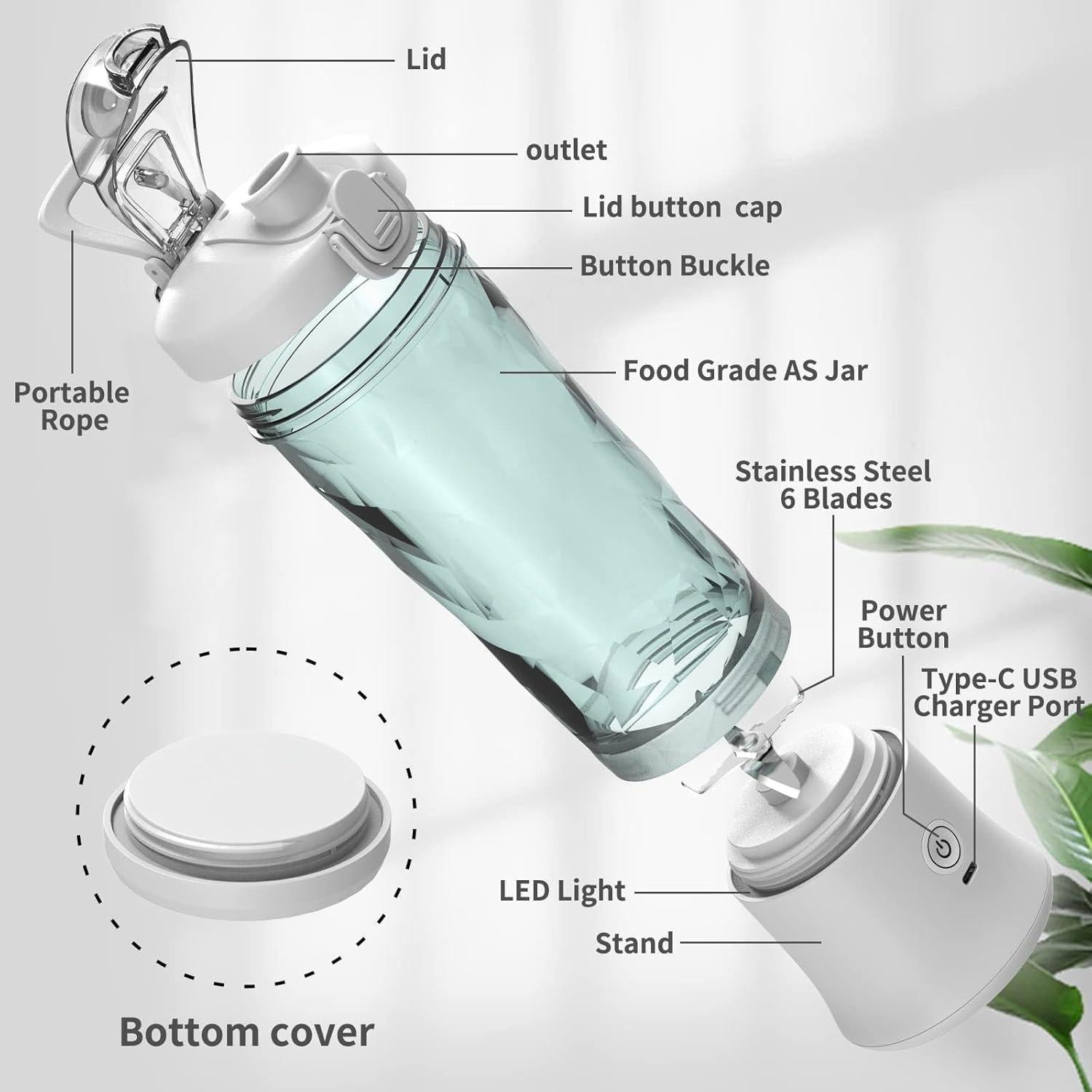 Batidora Portátil DENOKIN 20oz Sin Cable para Smoothies