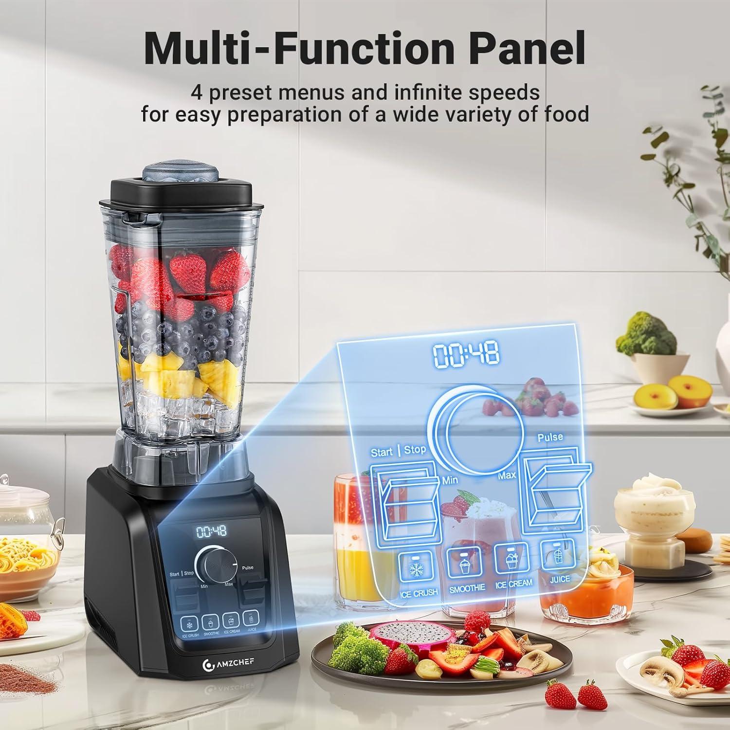 Licuadora AMZCHEF 1800W 68 oz 5 Funciones Velocidad Infinita