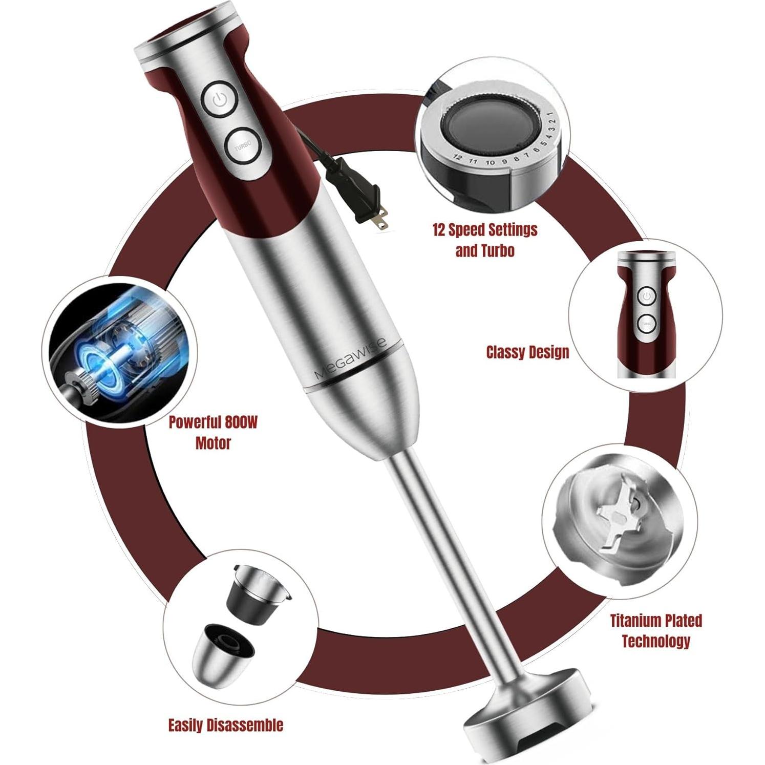Batidora de Mano Inmersa MEGAWISE 3 en 1 400W Acero Inoxidable