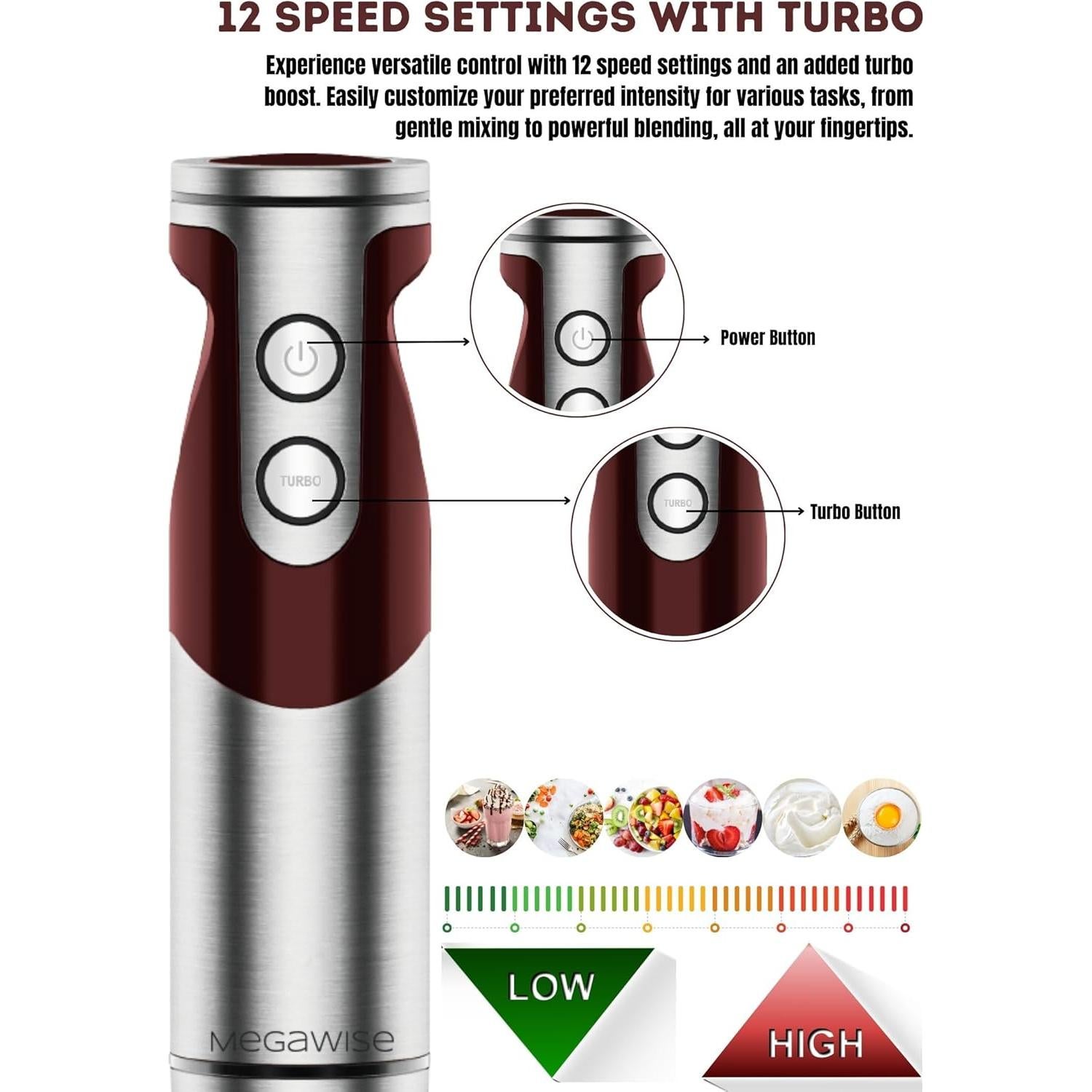 Batidora de Mano Inmersa MEGAWISE 3 en 1 400W Acero Inoxidable