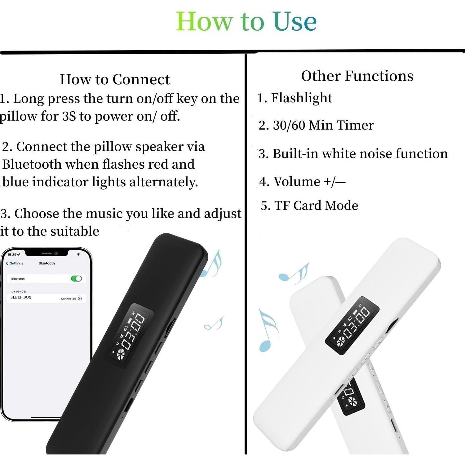 Altavoz Bajo Almohada Bluetooth XSLEPP - Mini Portátil Negro