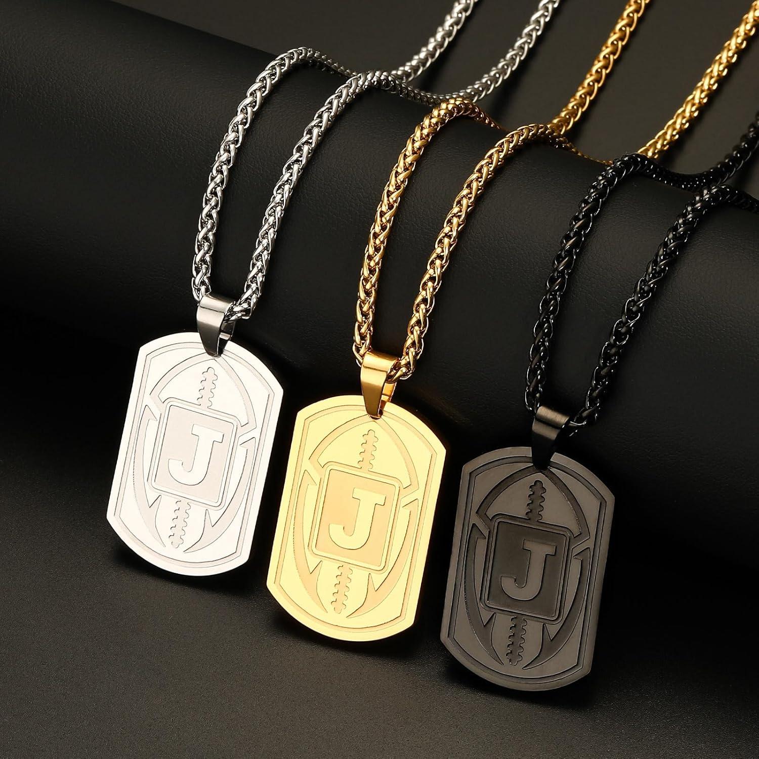 Collar Inicial de Fútbol Fervia para Hombres - Acero Inoxidable 56 cm