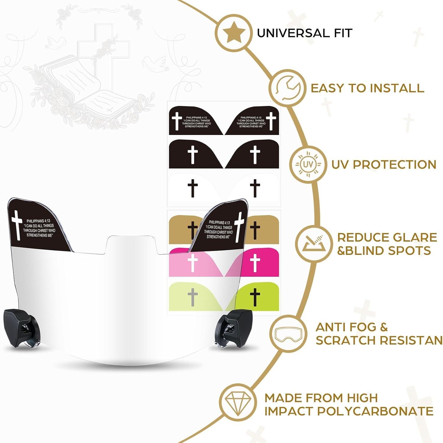 Visera de Fútbol Mootycapa HUD0347 con 12 Calcomanías Cruz de Fe