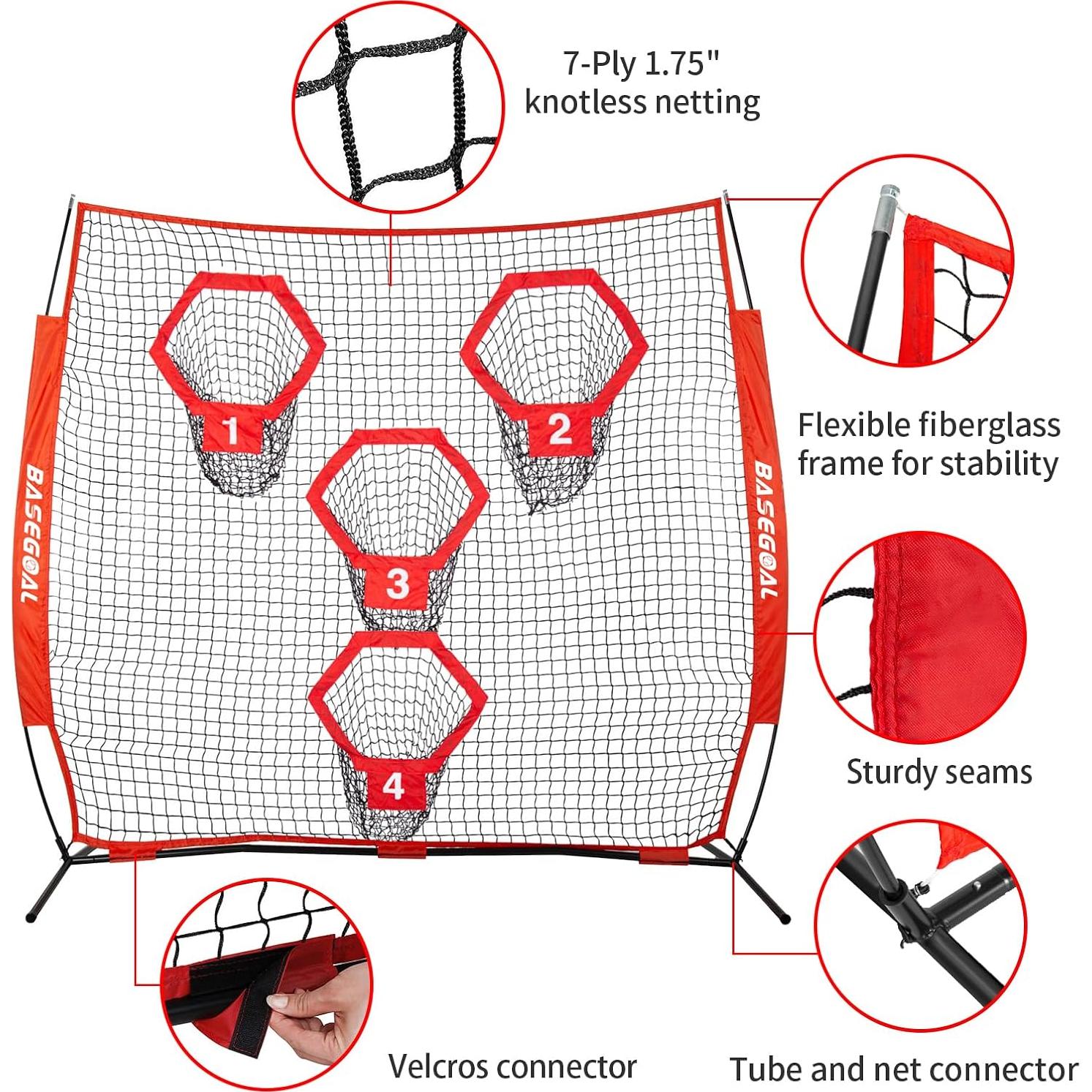 Red de Fútbol BaseGoal 2.44x2.44m con 4 Bolsillos de Objetivo