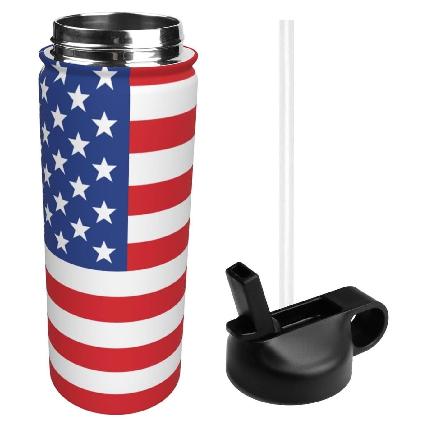 Botella de Agua Aislada Dewoofly 532ml con Popote y Bandera EE. UU.