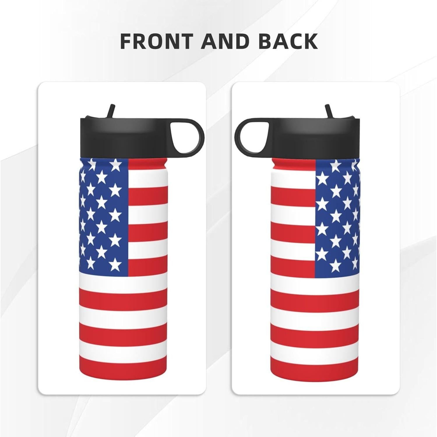 Botella de Agua Aislada Dewoofly 532ml con Popote y Bandera EE. UU.