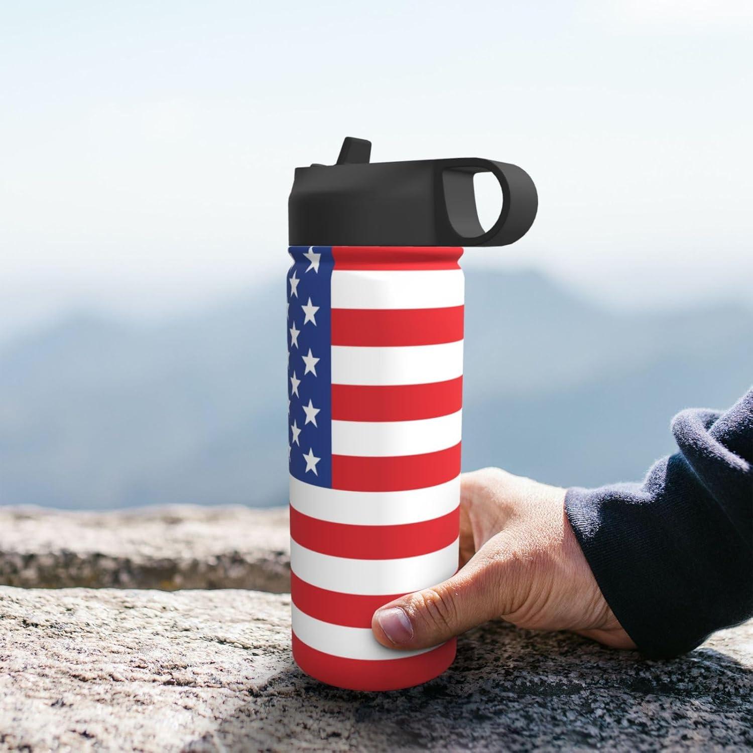 Botella de Agua Aislada Dewoofly 532ml con Popote y Bandera EE. UU.