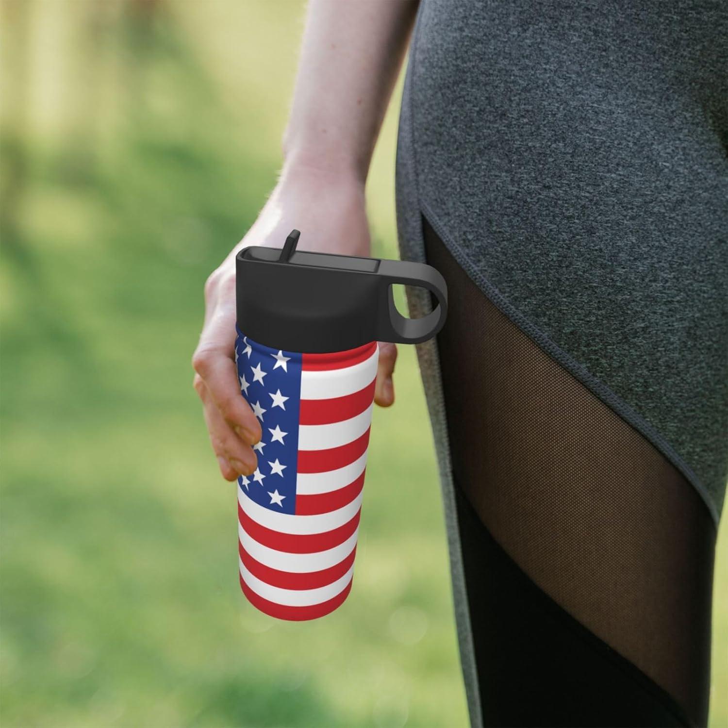 Botella de Agua Aislada Dewoofly 532ml con Popote y Bandera EE. UU.