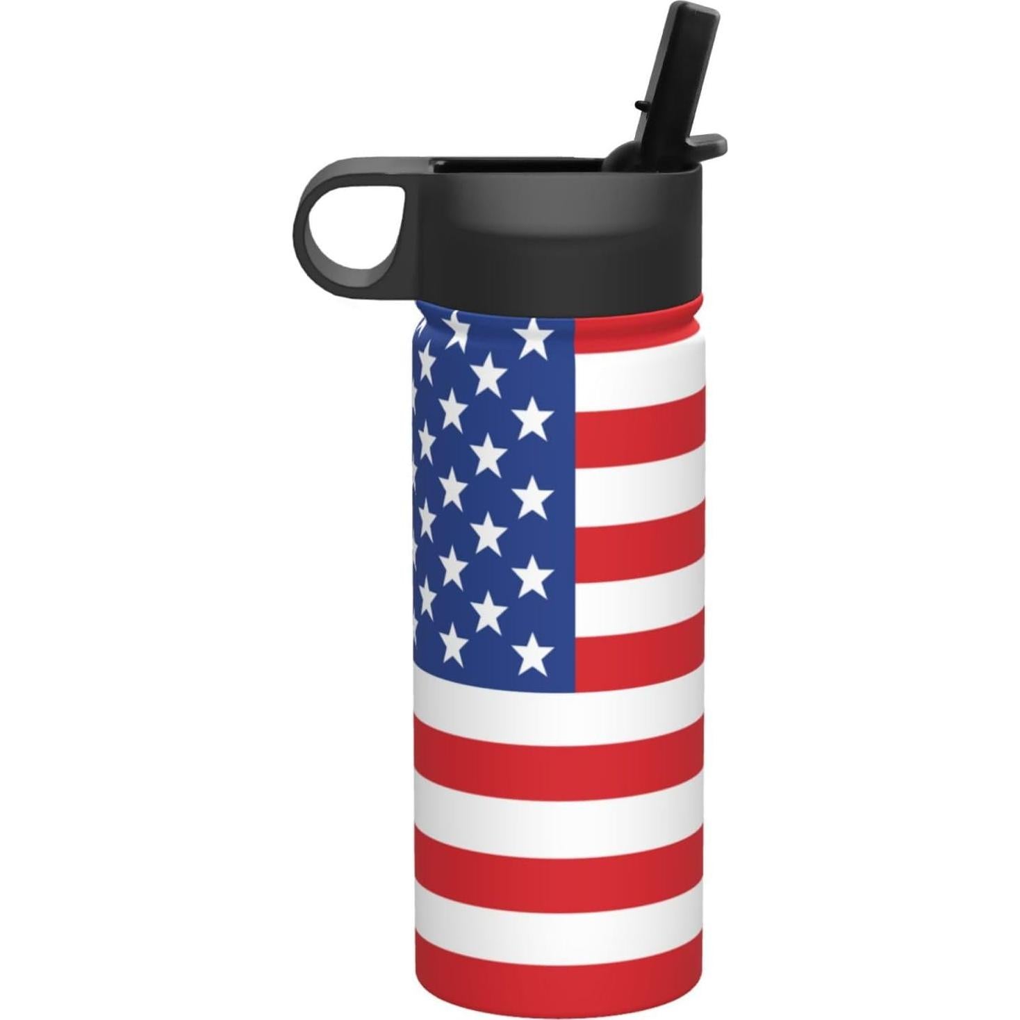 Botella de Agua Aislada Dewoofly 532ml con Popote y Bandera EE. UU.
