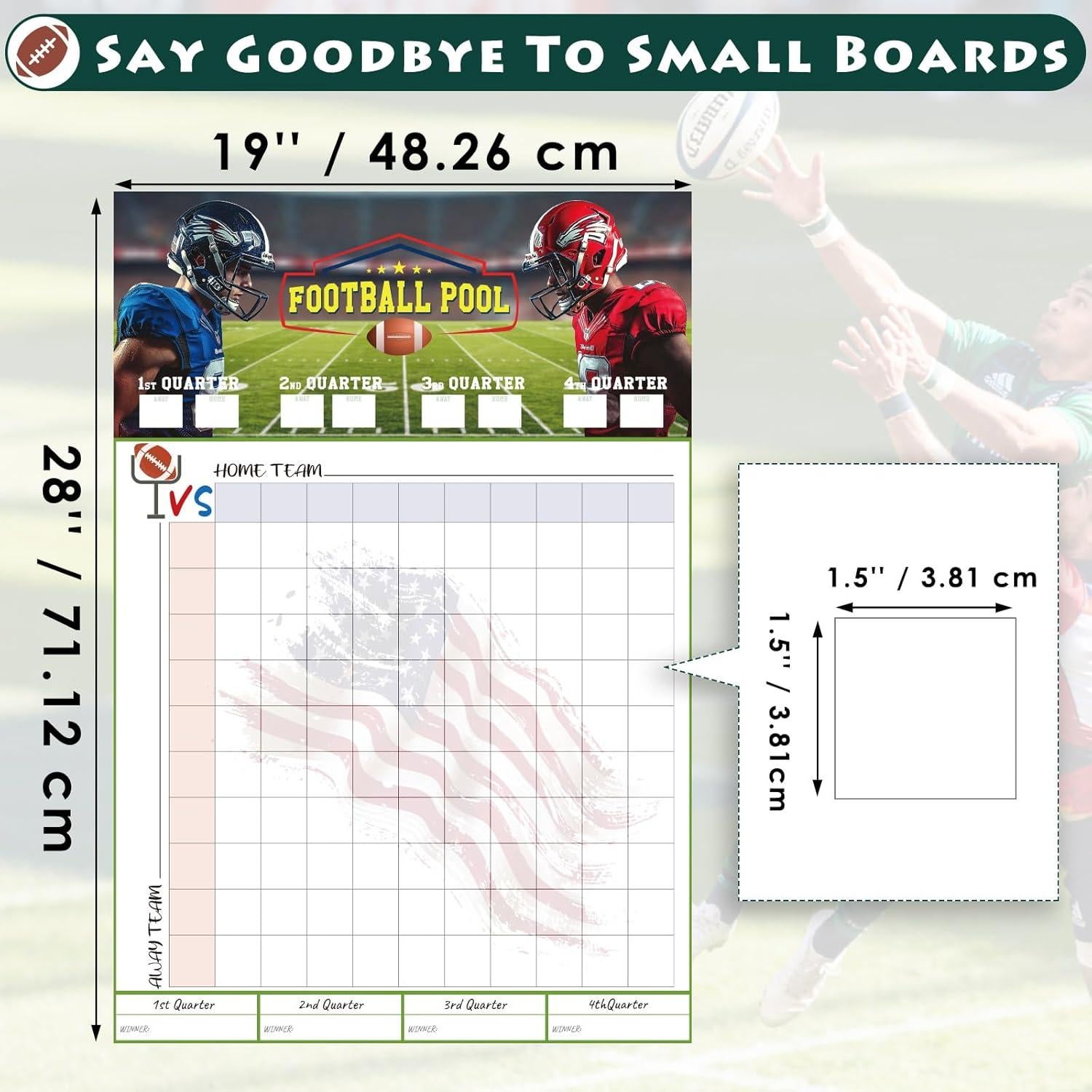 Tablero de Cuadrados de Fútbol Aolamegs 100 Rejillas 48x71 cm