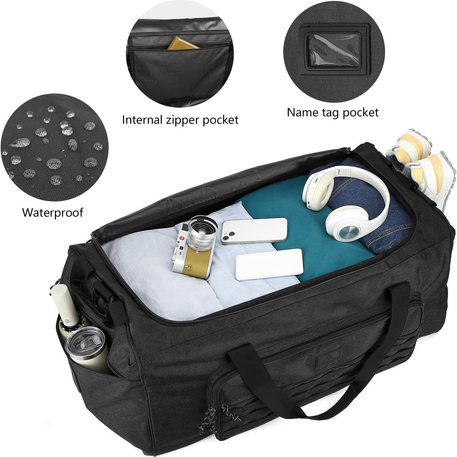 Bolsa de gimnasio táctica 125L negra unisex con compartimento para zapatos