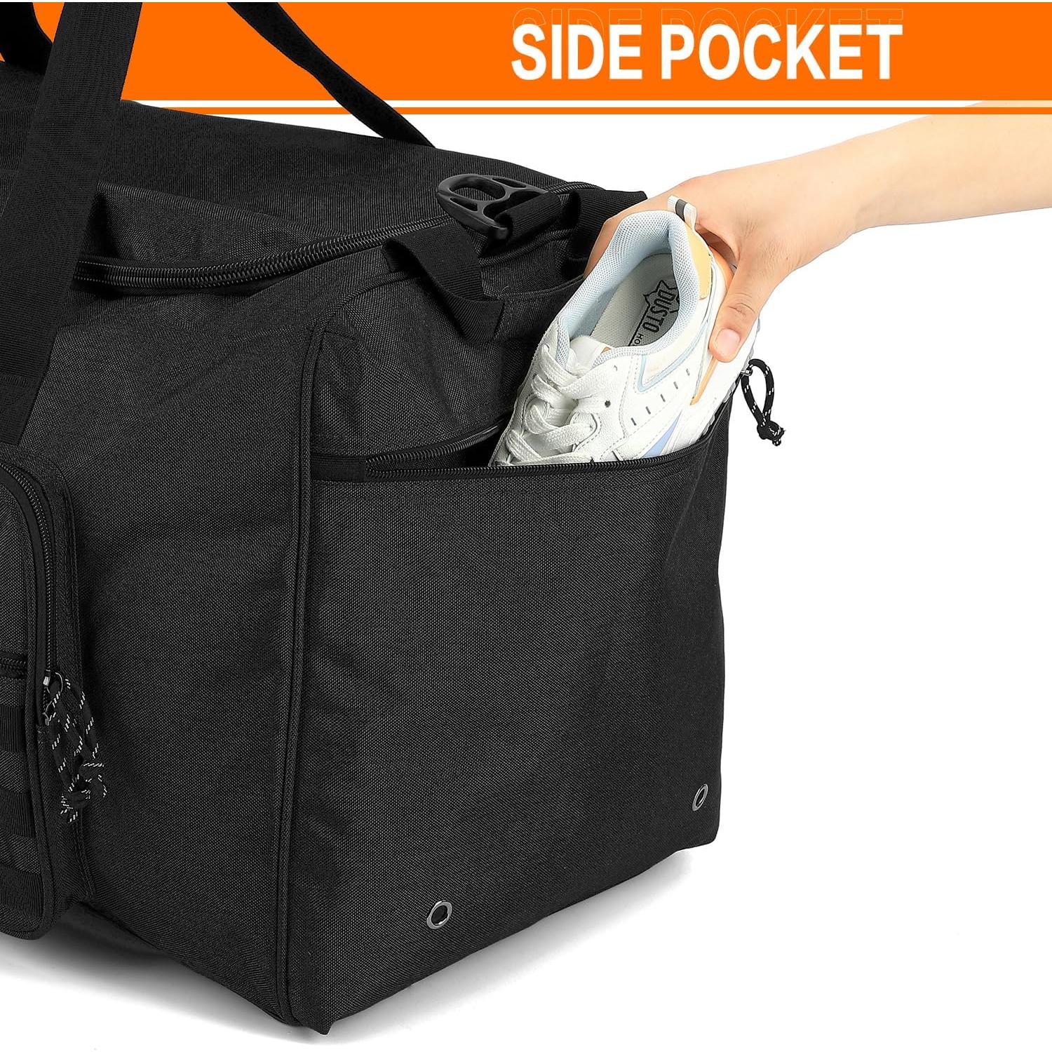 Bolsa de gimnasio táctica 125L negra unisex con compartimento para zapatos